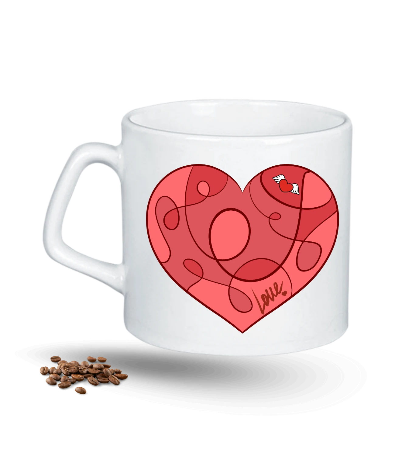 Aşk Temalı Kalpli Love Baskılı Porselen Afilli Kupa Bardak