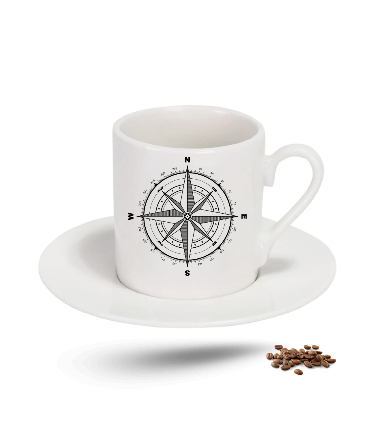 Camping Temalı Pusula Baskılı Porselen Türk Kahvesi Fincanı Tekli