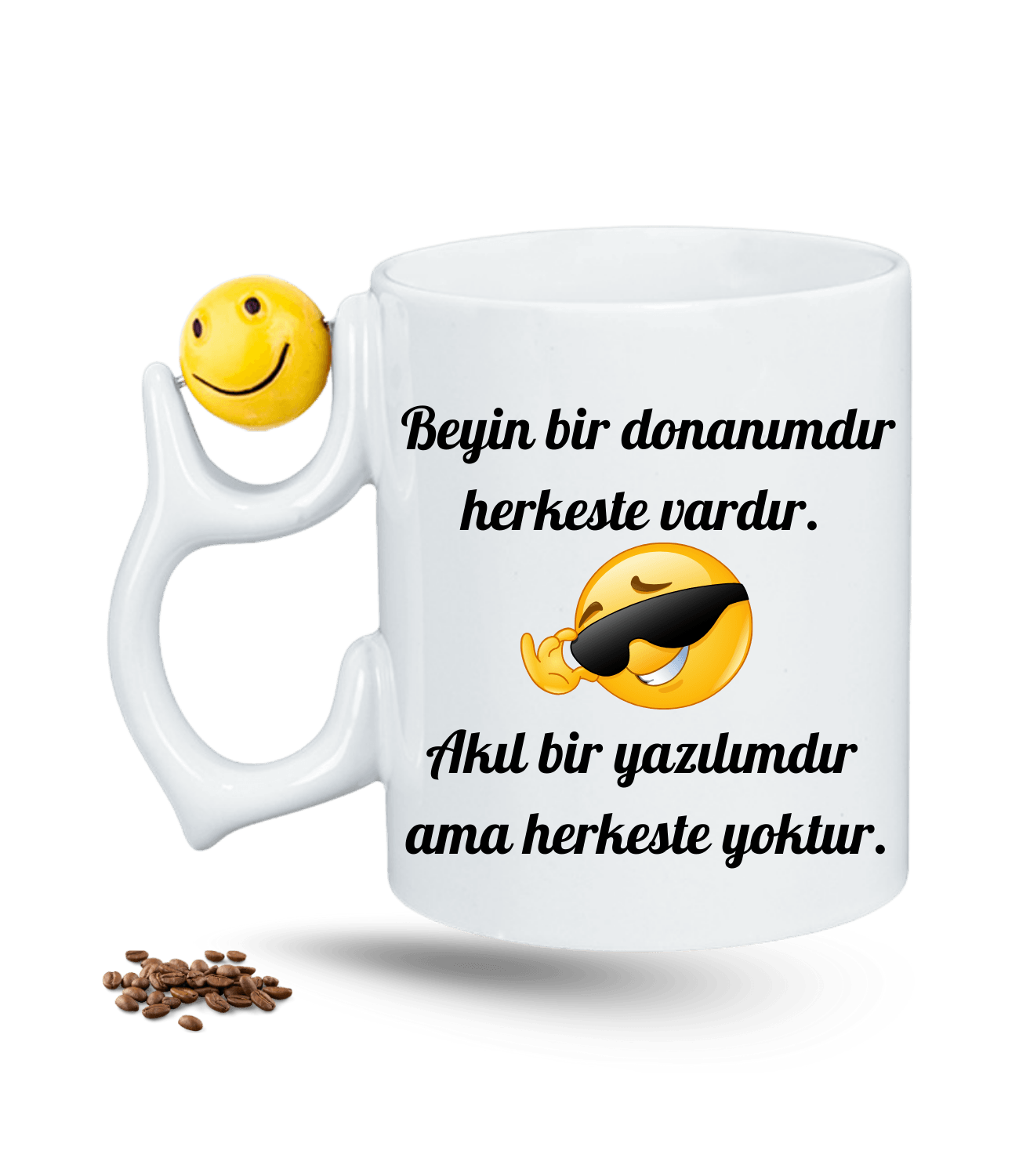 Beyin Bir Donanımdır Baskılı Emoji Dönen Toplu Kupa Bardak Çay Kahve Fincanı