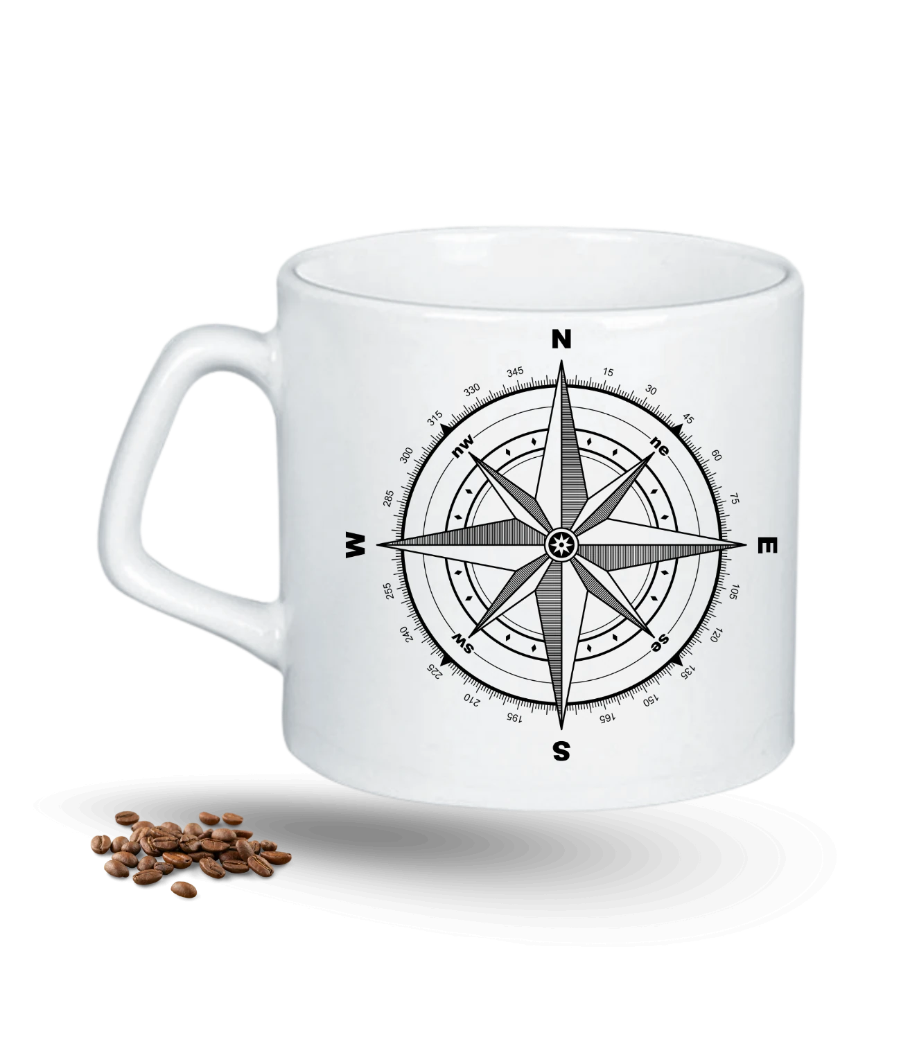 Camping Temalı Pusula Baskılı Porselen Afilli Kupa Bardak