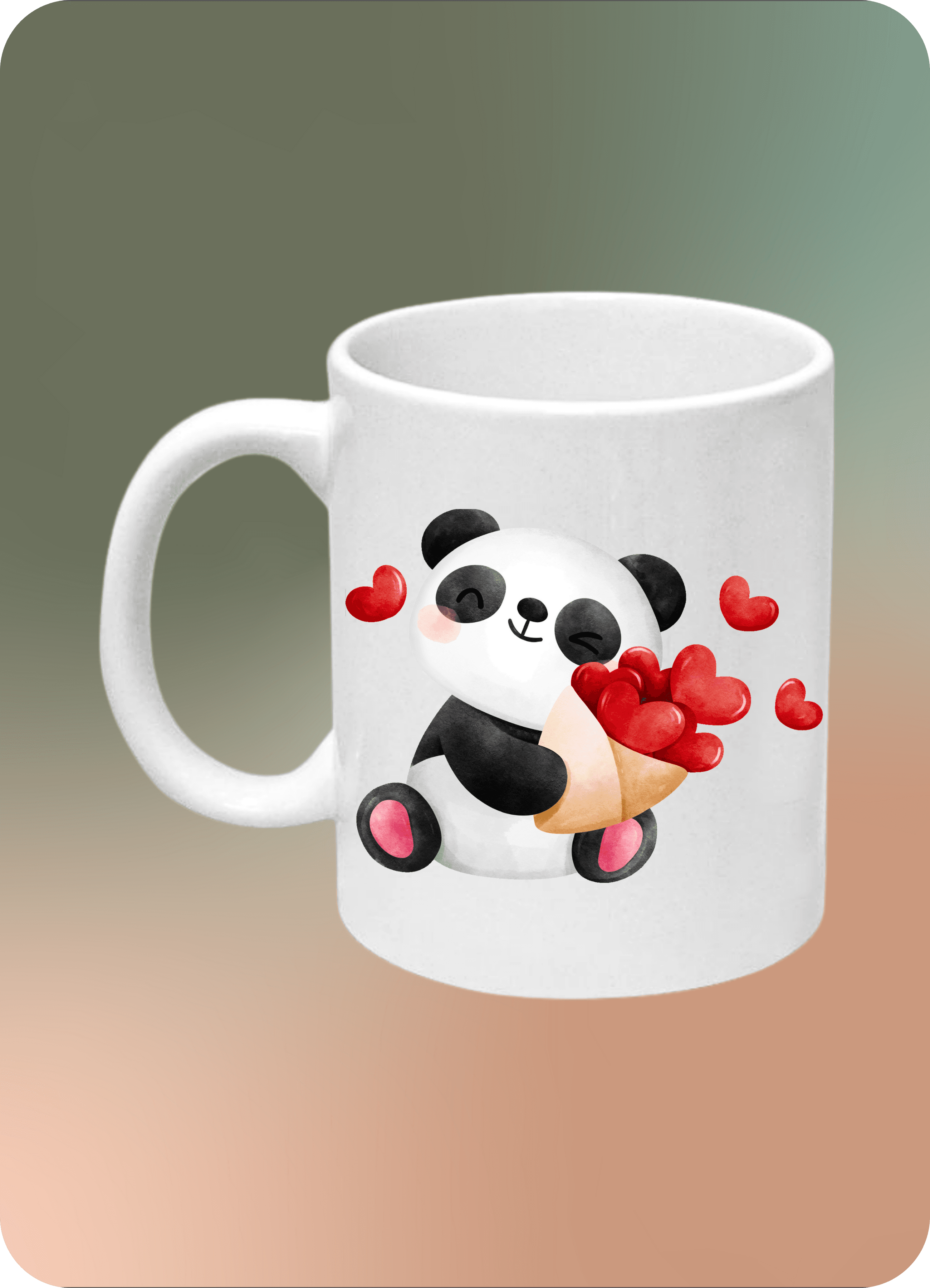 Romantik Panda Kalpli Baskılı Kupa Bardak Çay Kahve Fincanı