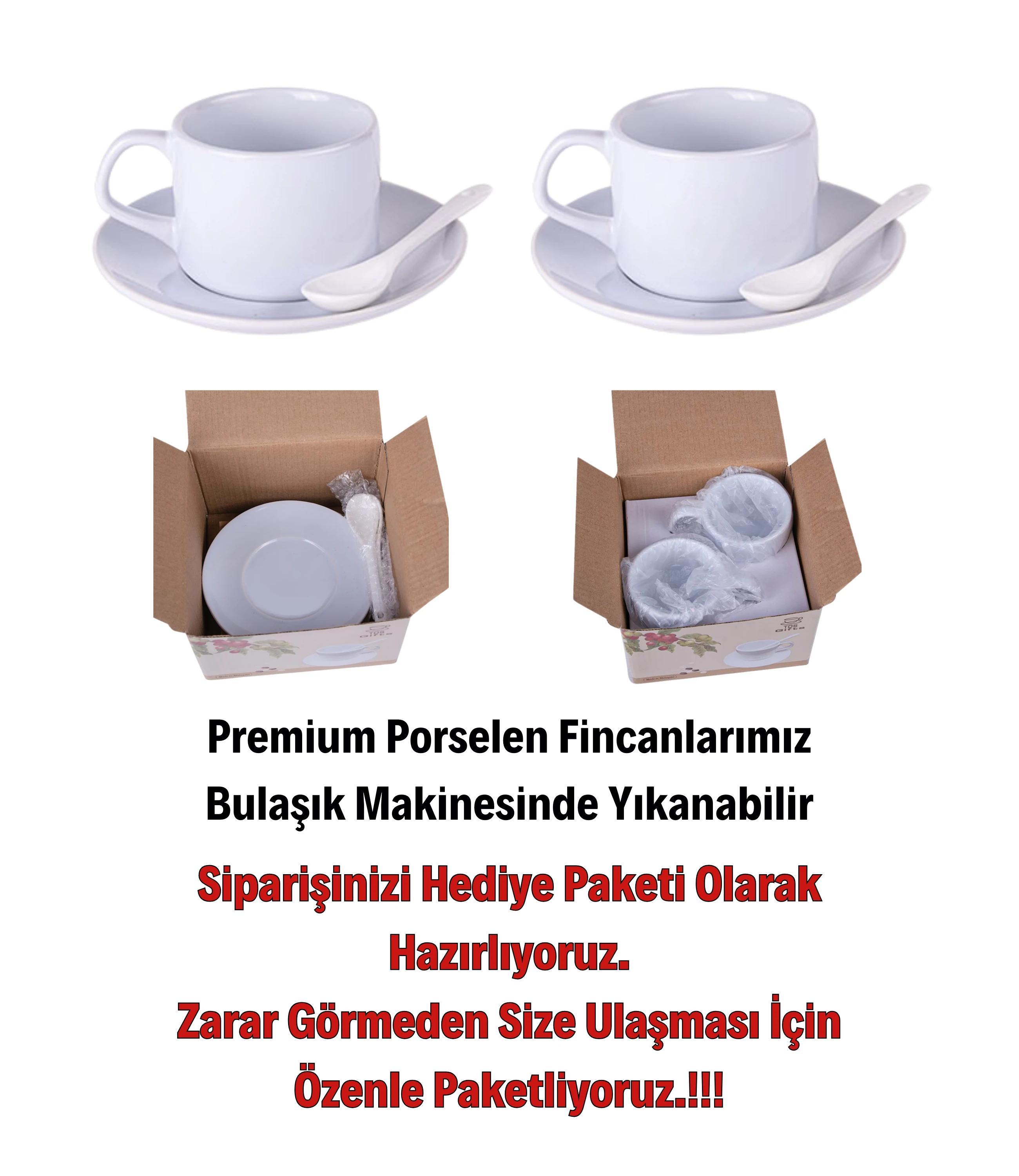 Yılbaşı Hediyesi İsimli Baskılı 2li Set Porselen Çay Kahve Fincan Seti