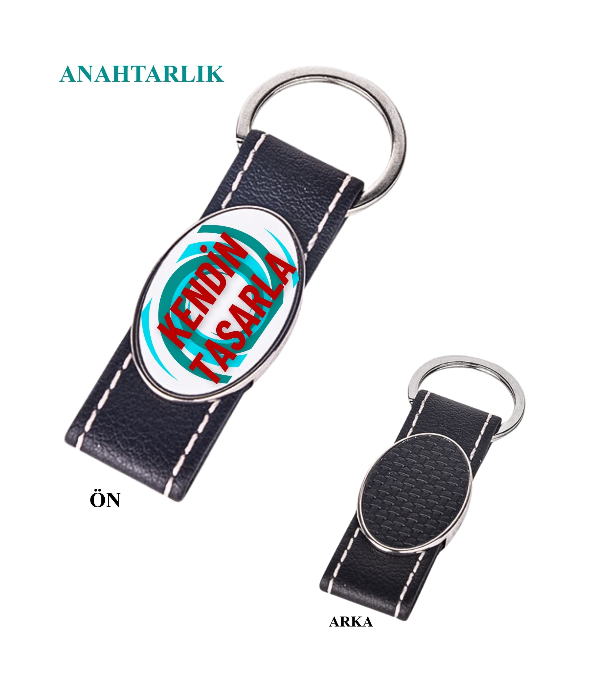 Kişiye Özel Baskılı İsimli veya Logolu Oval Deri Anahtarlık