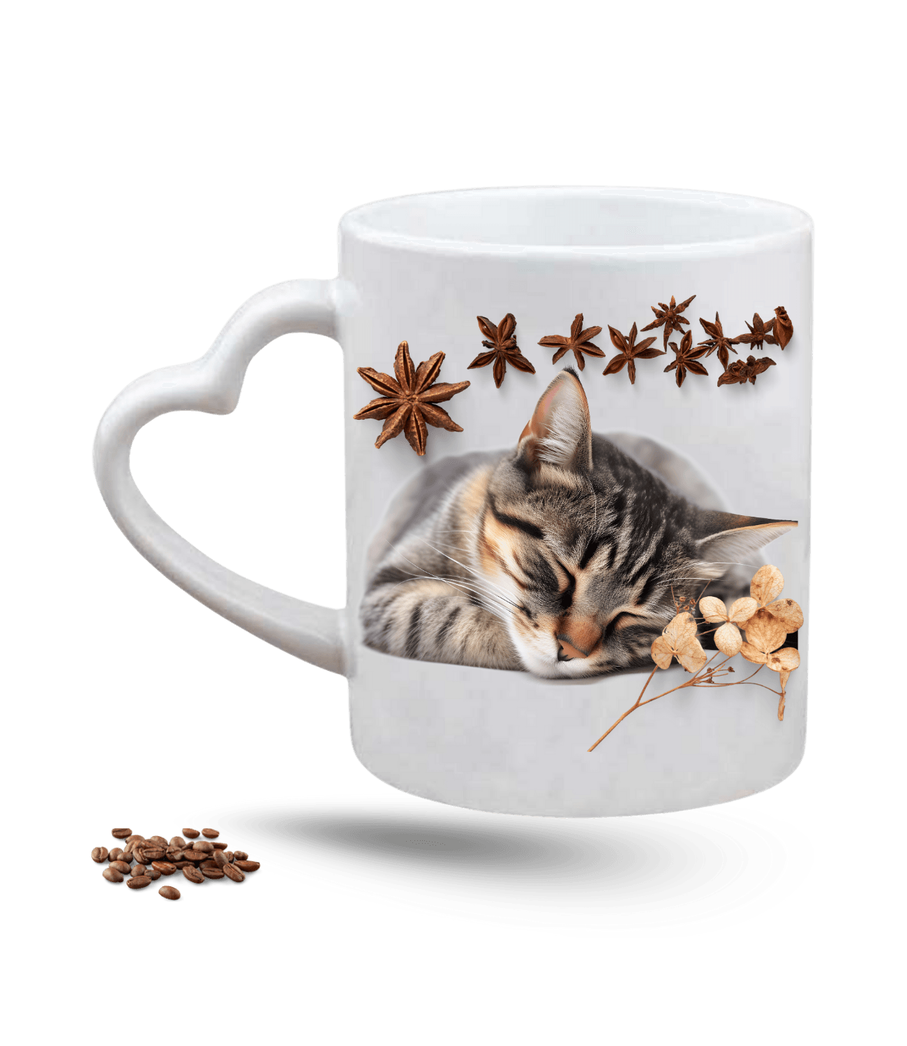 Uykucu Kedi Temalı Kedi Sever Baskılı Porselen Kalp Kulp Kupa Bardak