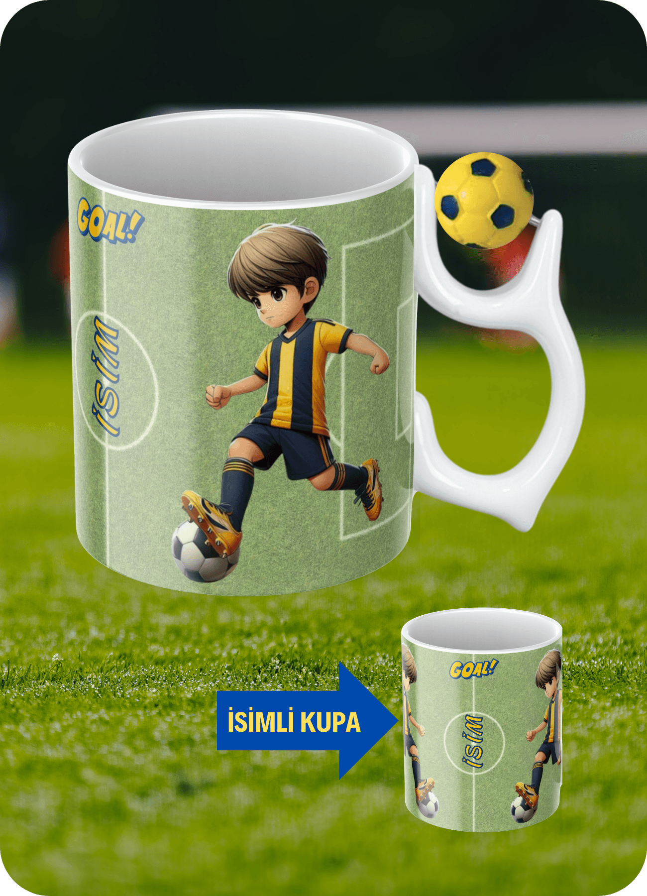 Sarı Lacivert Futbol Toplu Sarı Lacivert Formalı Futbolcu İsimli Taraftar Kupa Bardak Çay Kahve Fincanı