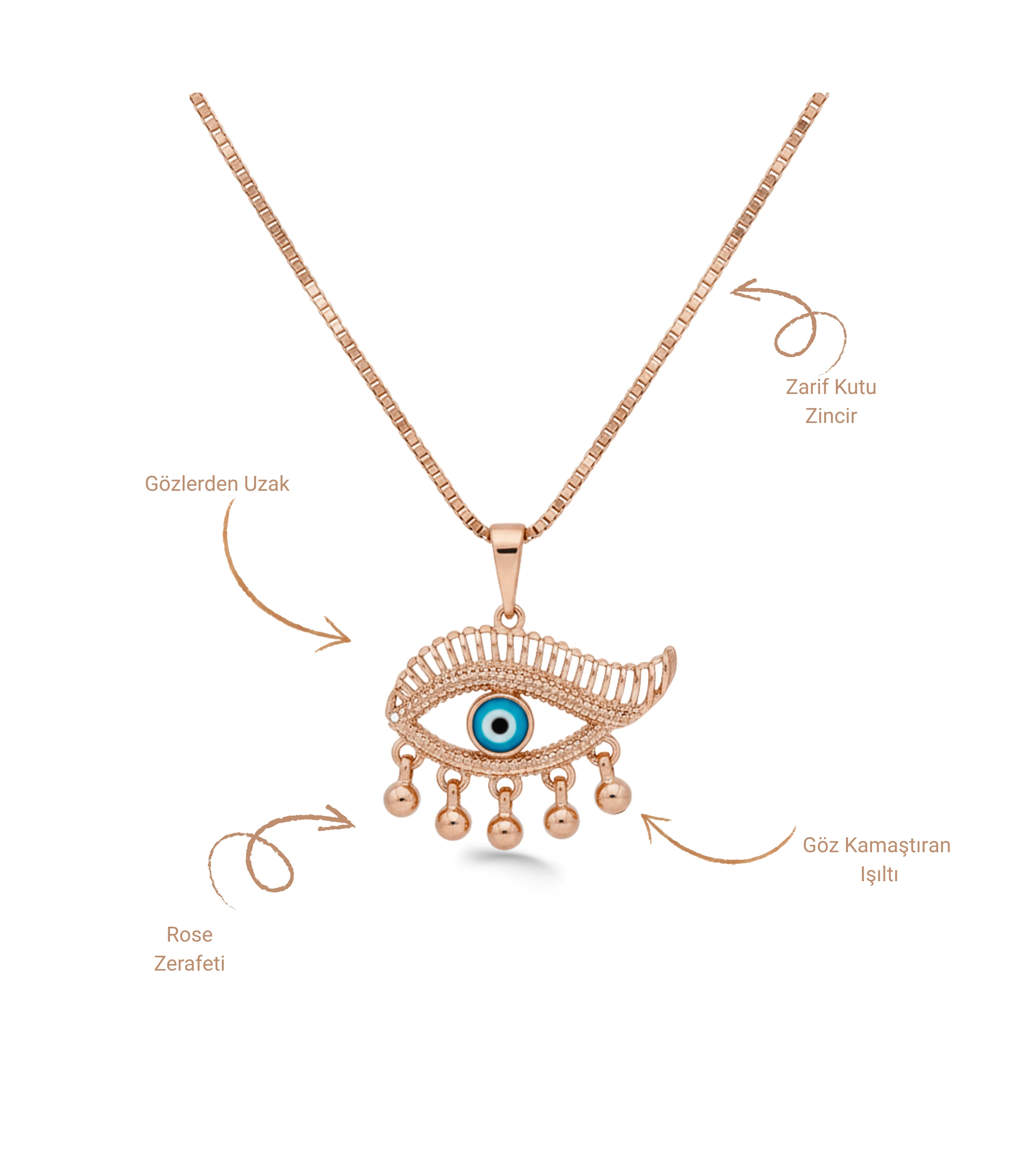Göz Nazarlık Göz Yaşı Temalı Rose Altın Kaplama Vip Seri Kolye Xuping 43cm