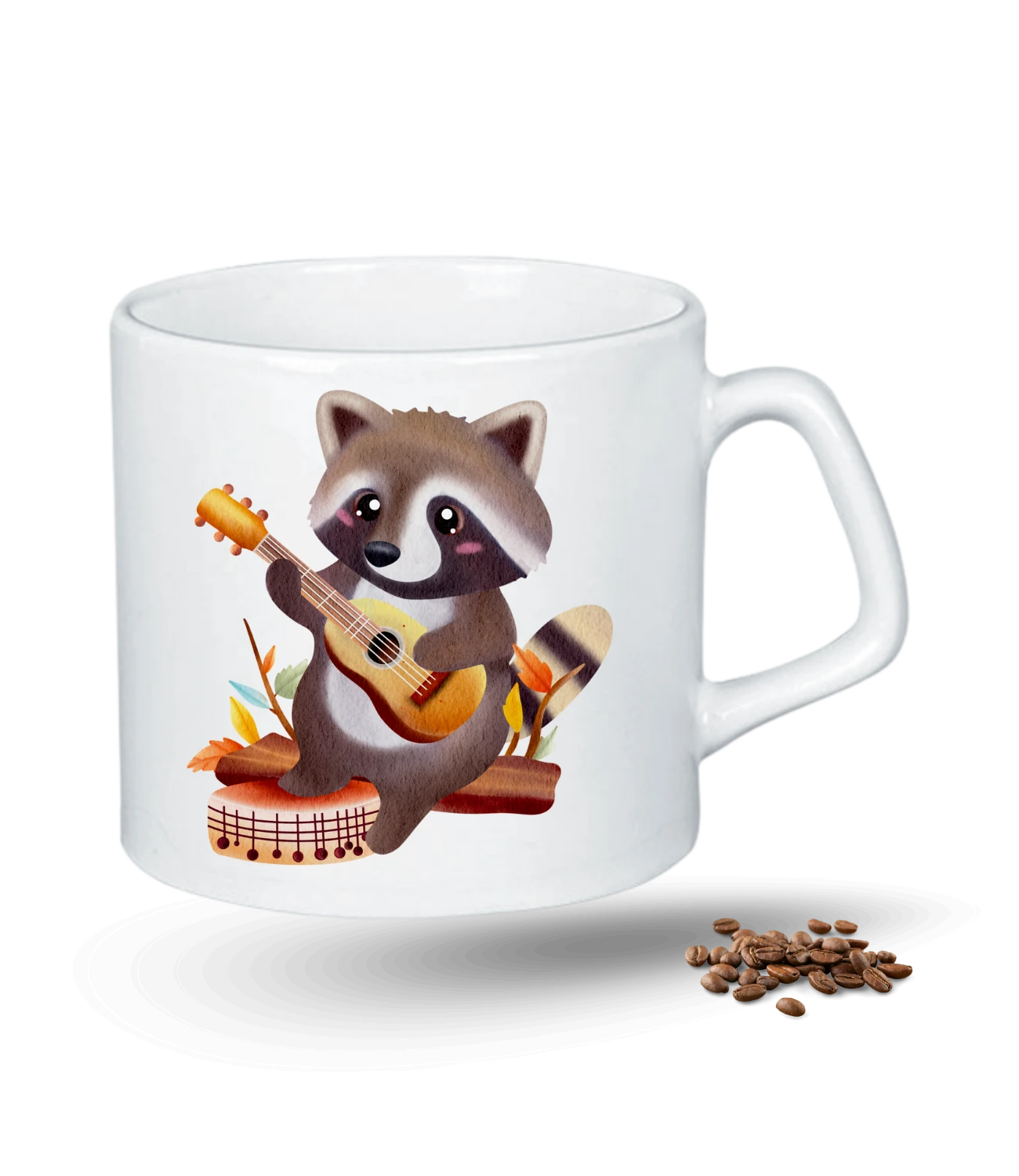 Gitar Çalan Cute Rakun Baskılı Porselen Afilli Kupa Bardak