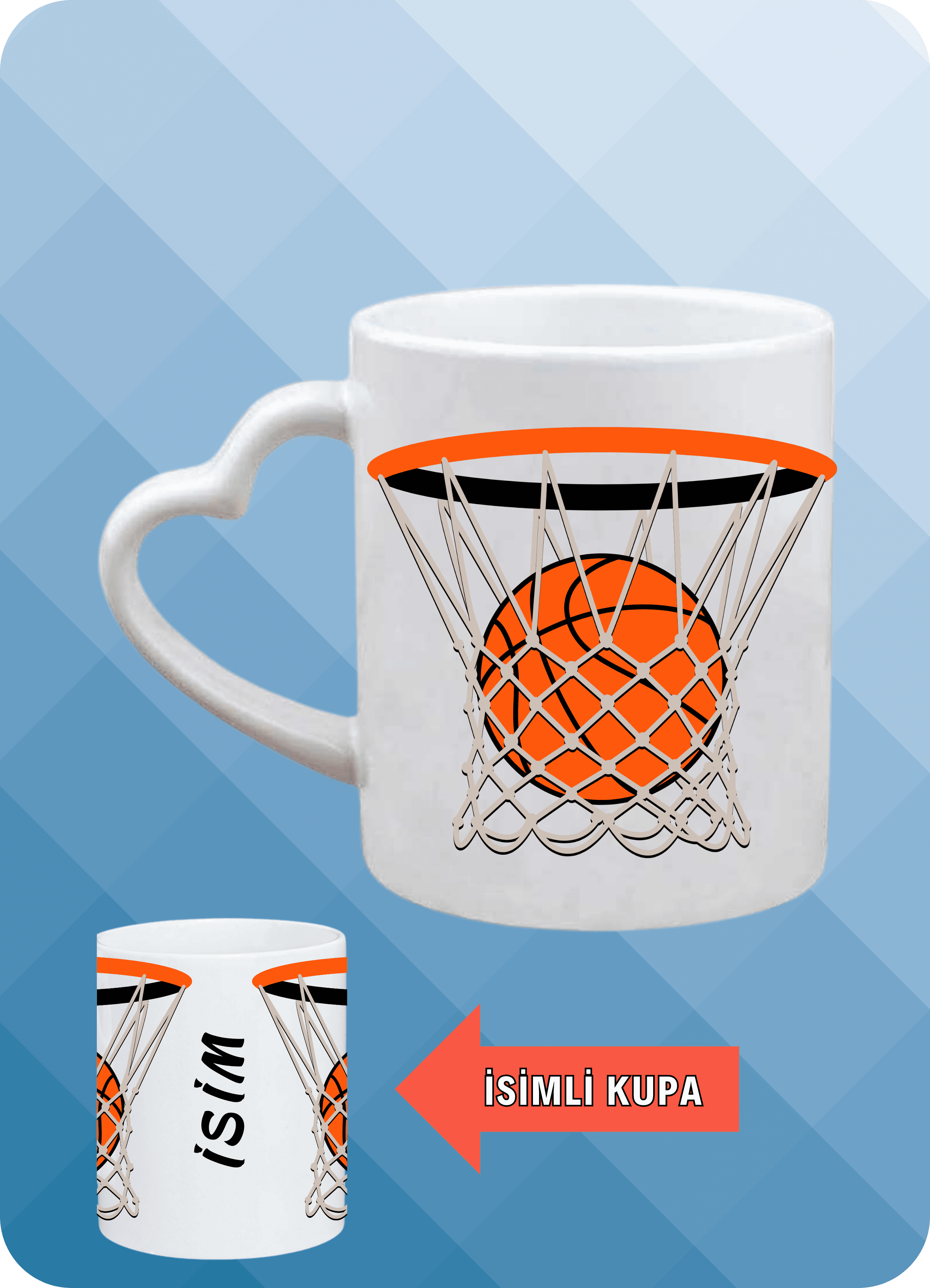 Basketbol Temalı Basket Sever Kalp Kulplu Kupa Bardak Çay Kahve Fincanı-8