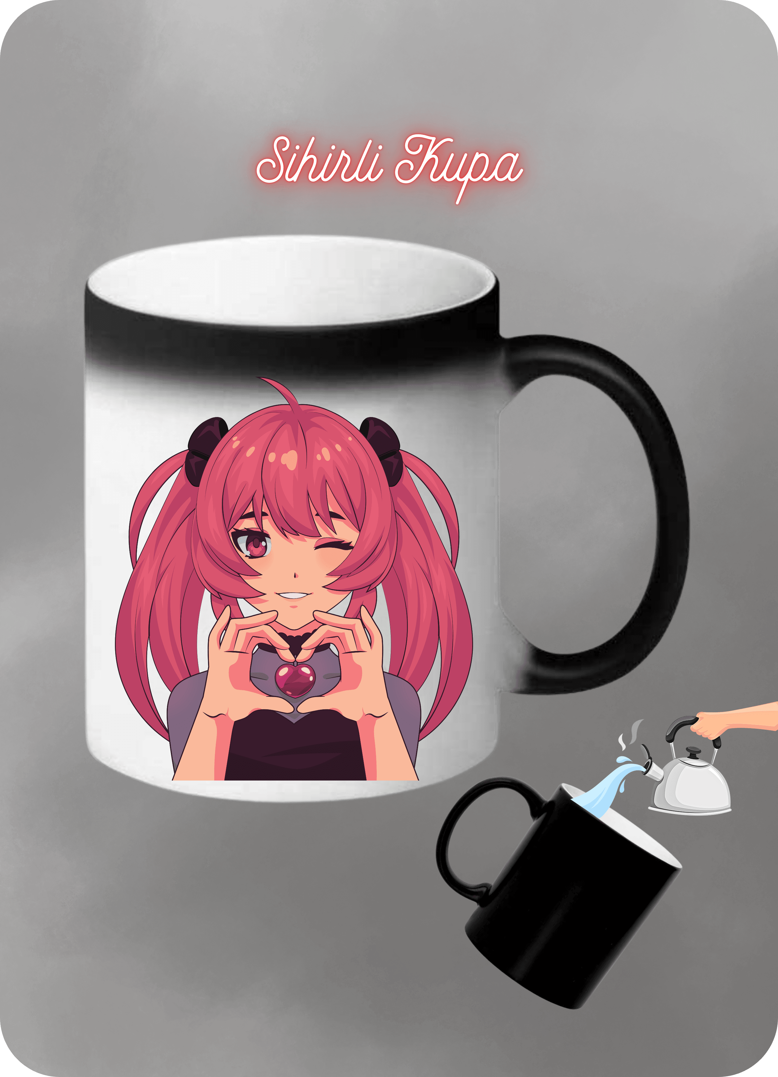 Asi Kız Anime Baskılı Sihirli Kupa Bardak Çay Kahve Fincanı
