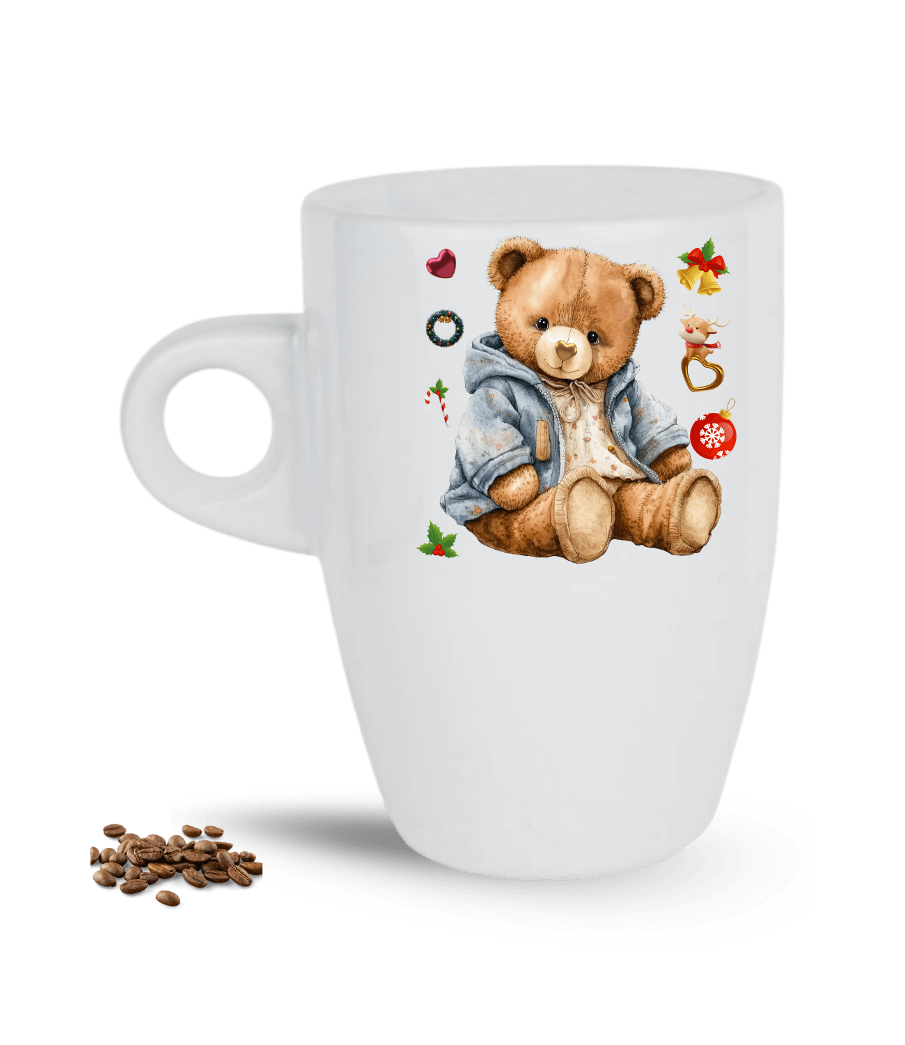Noel Temalı Yılbaşı Teddy Ayıcık Baskılı Porselen Latte Kupa Bardak