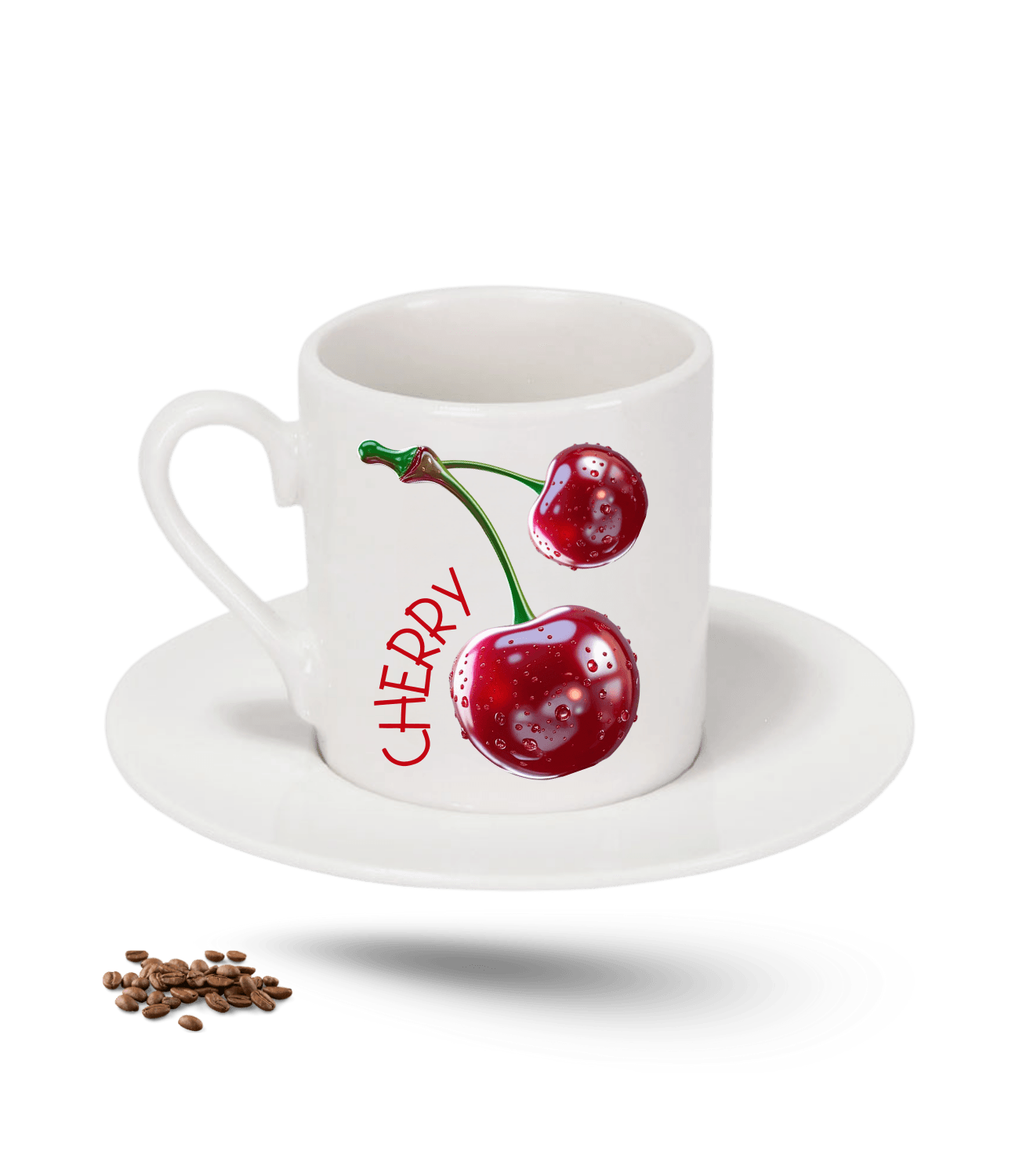 3d Kiraz Cherry Baskılı Porselen Türk Kahvesi Fincanı Tekli