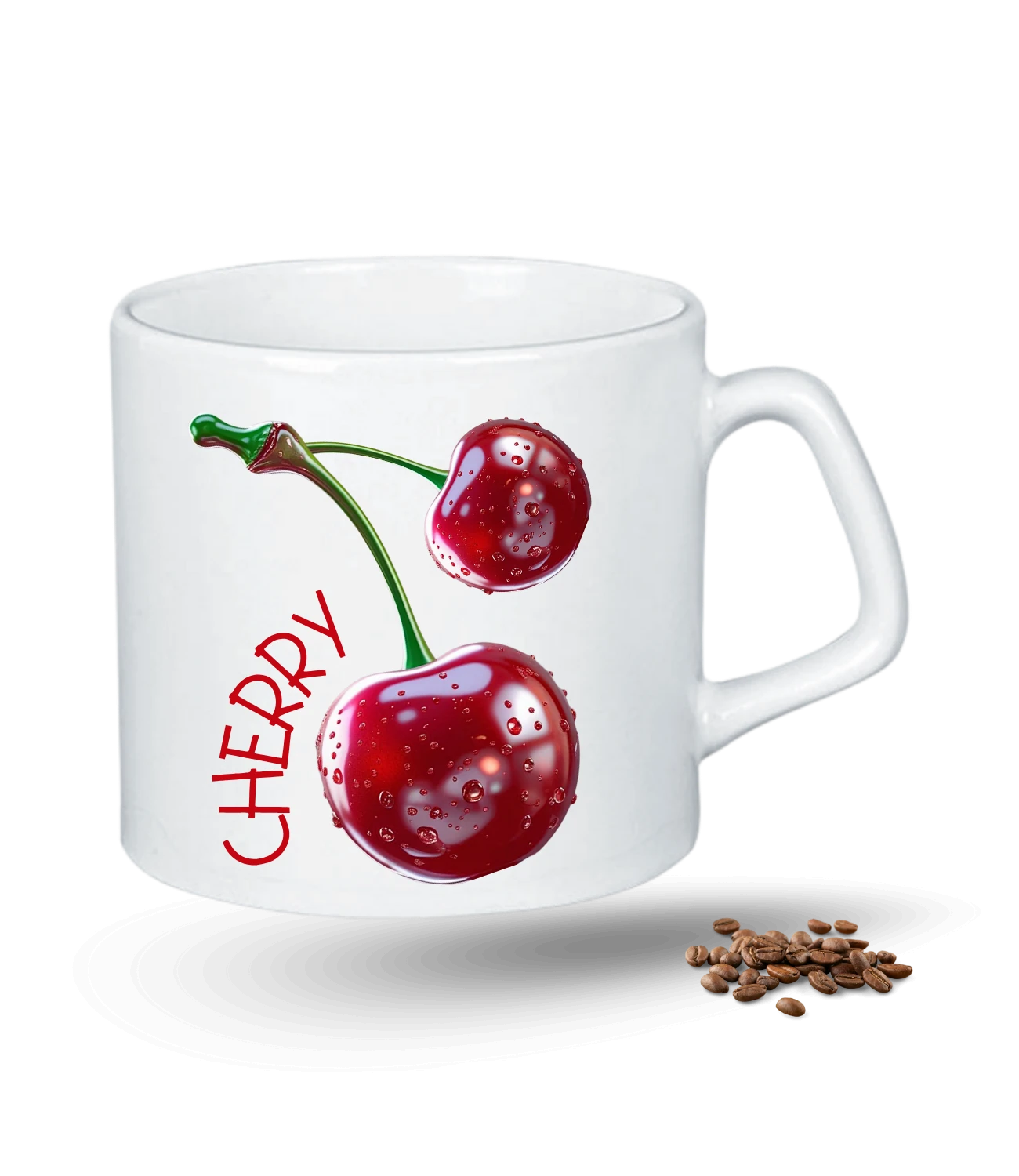 3d Kiraz Cherry Baskılı Porselen Afilli Kupa Bardak