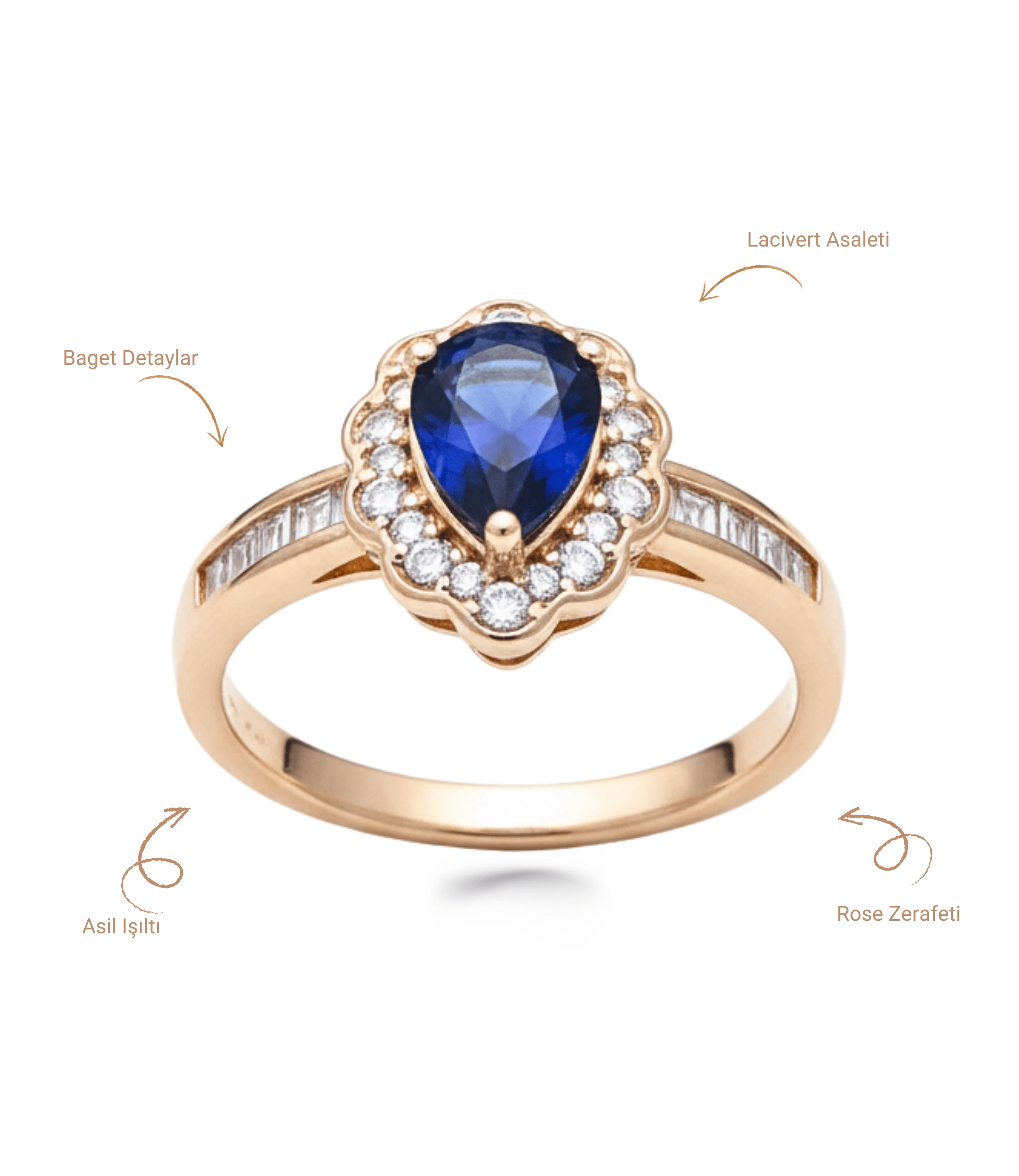 Laci Damla Taşlı Rose Altın Kaplama Vip Seri Yüzük Xuping