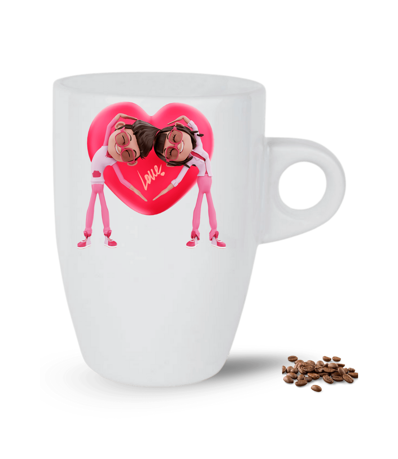 Aşk Temalı Sevgililer Love Kalp Baskılı Porselen Latte Kupa Bardak