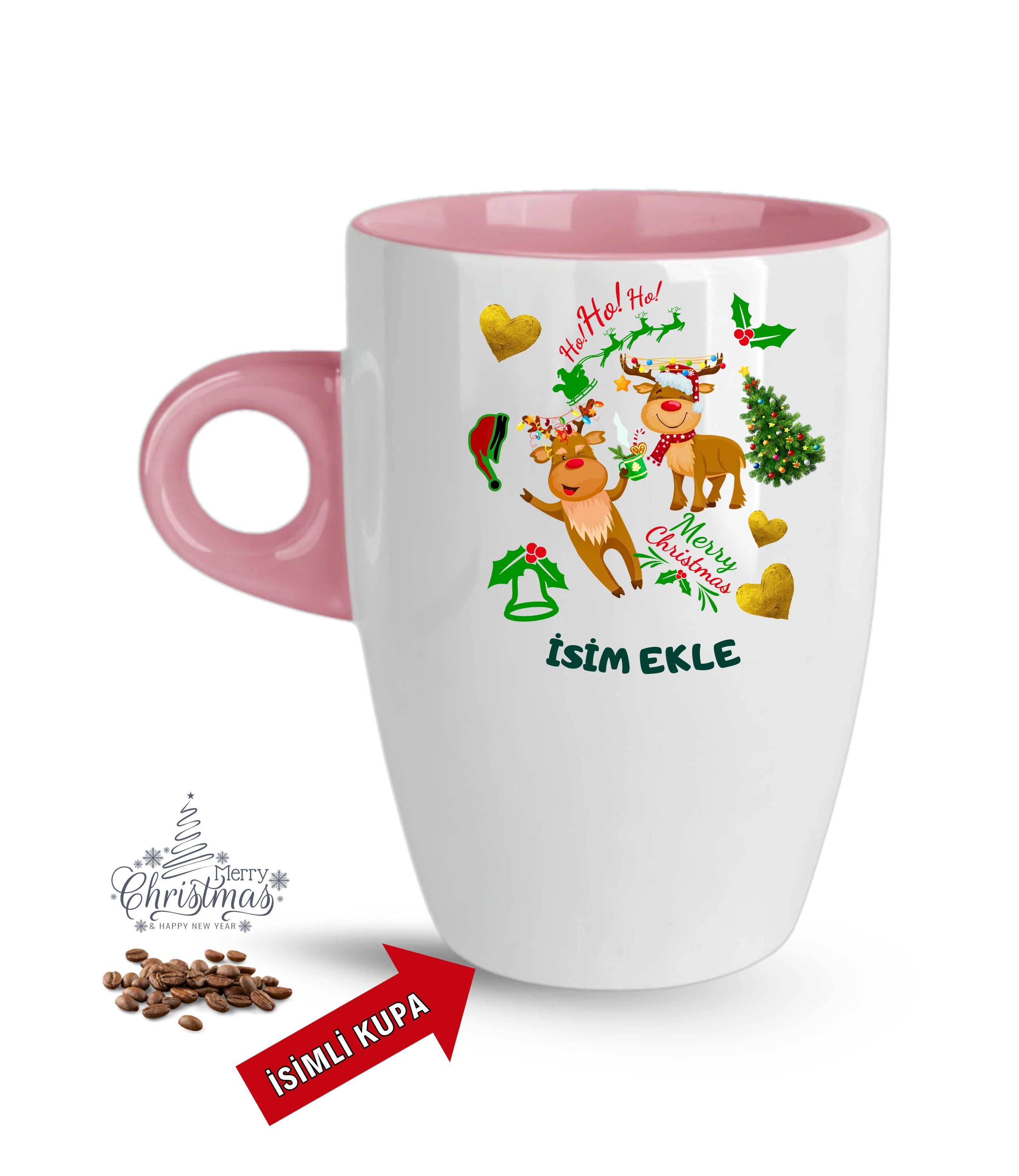 Yılbaşı Hediyesi Noel Kurabiyeleri İsimli Baskılı Porselen Latte Kupa Bardak