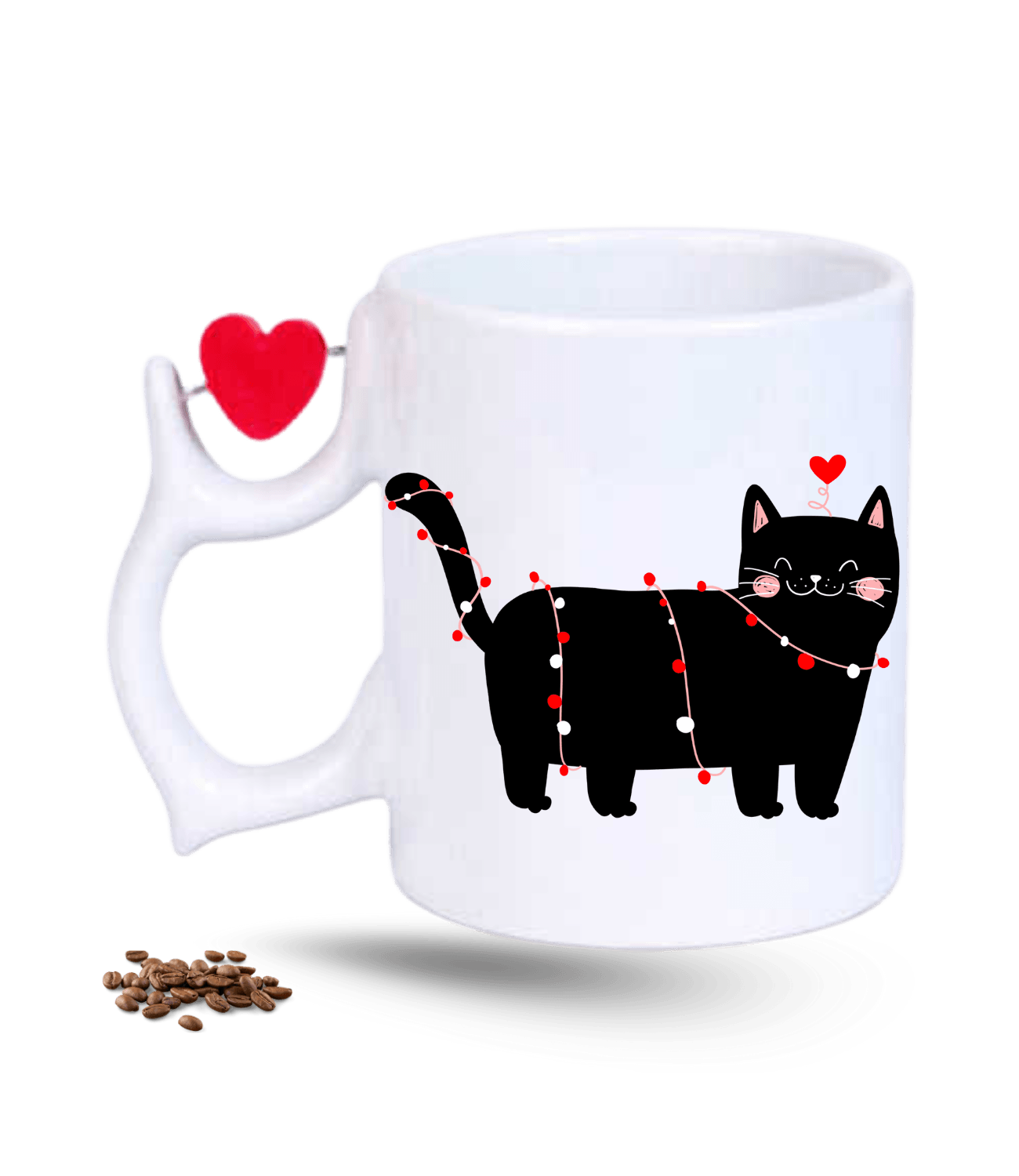Partici Kedi Temalı Kedi Sever Baskılı Porselen Dönen Kalp Figürlü Kupa Bardak