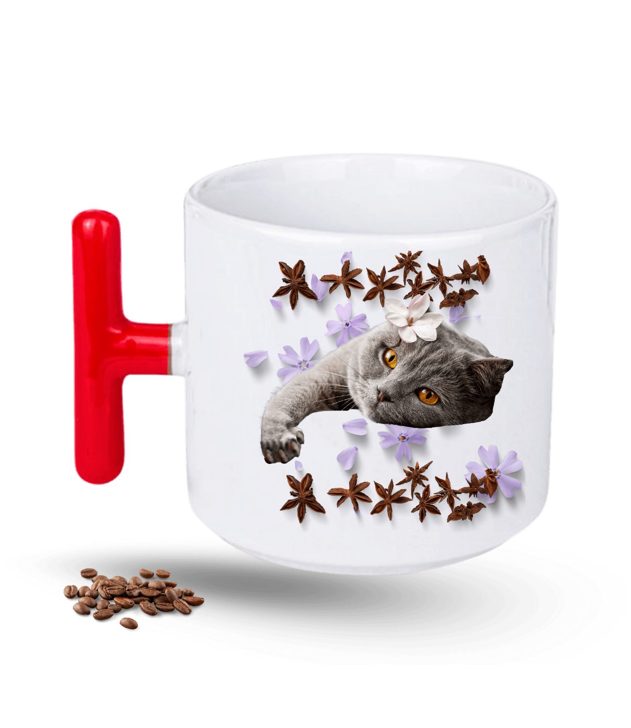 Sevimli Kedi Temalı Kedi Sever Baskılı T Saplı Porselen Kupa Bardak