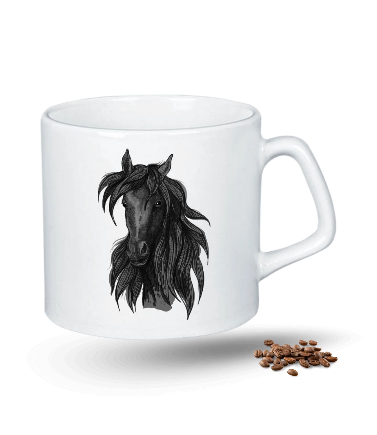 Kara Kalem At Temalı At Sever Baskılı Porselen Afilli Kupa Bardak