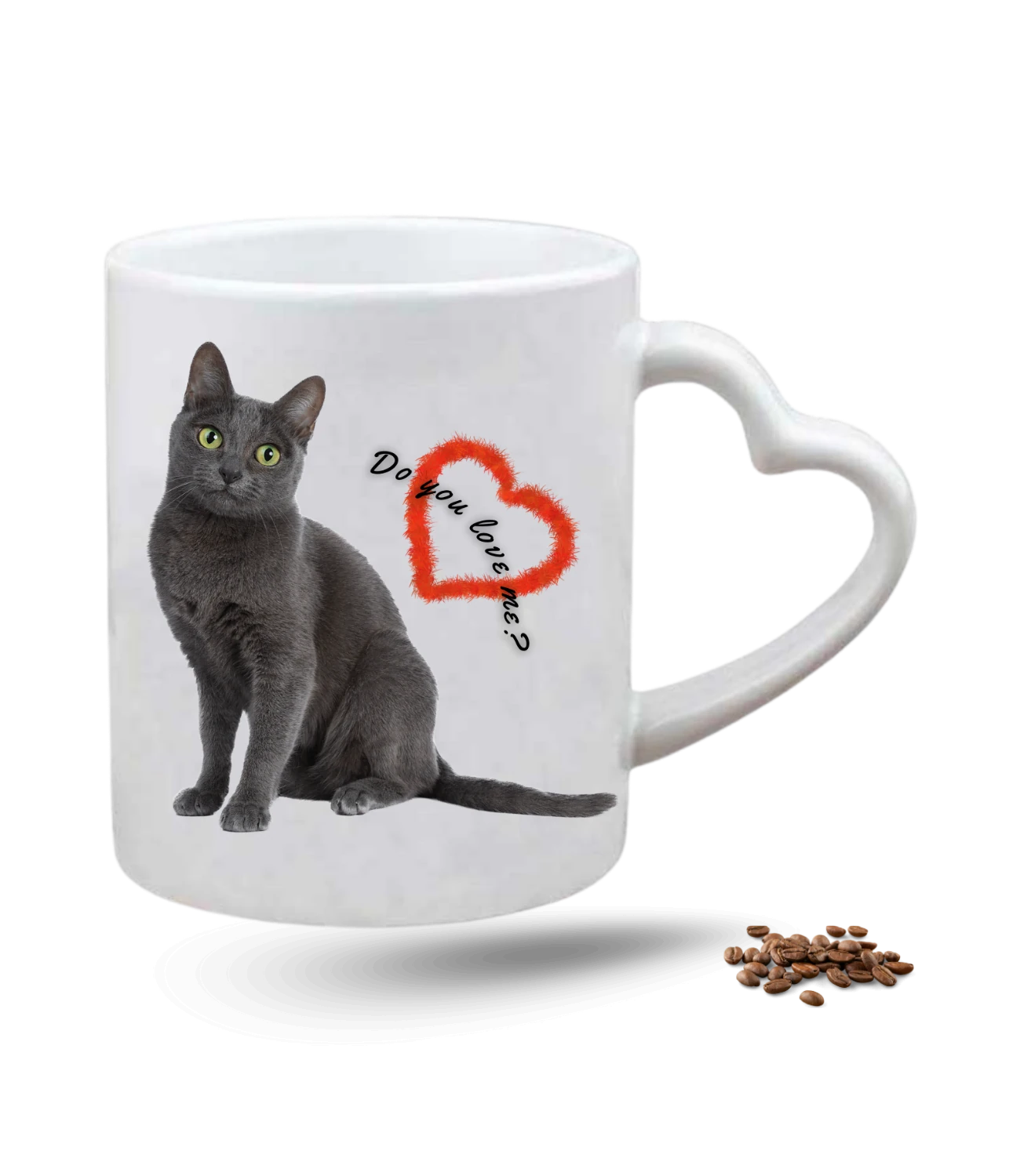 British Kedi Temalı Kedi Sever Baskılı Porselen Kalp Kulp Kupa Bardak