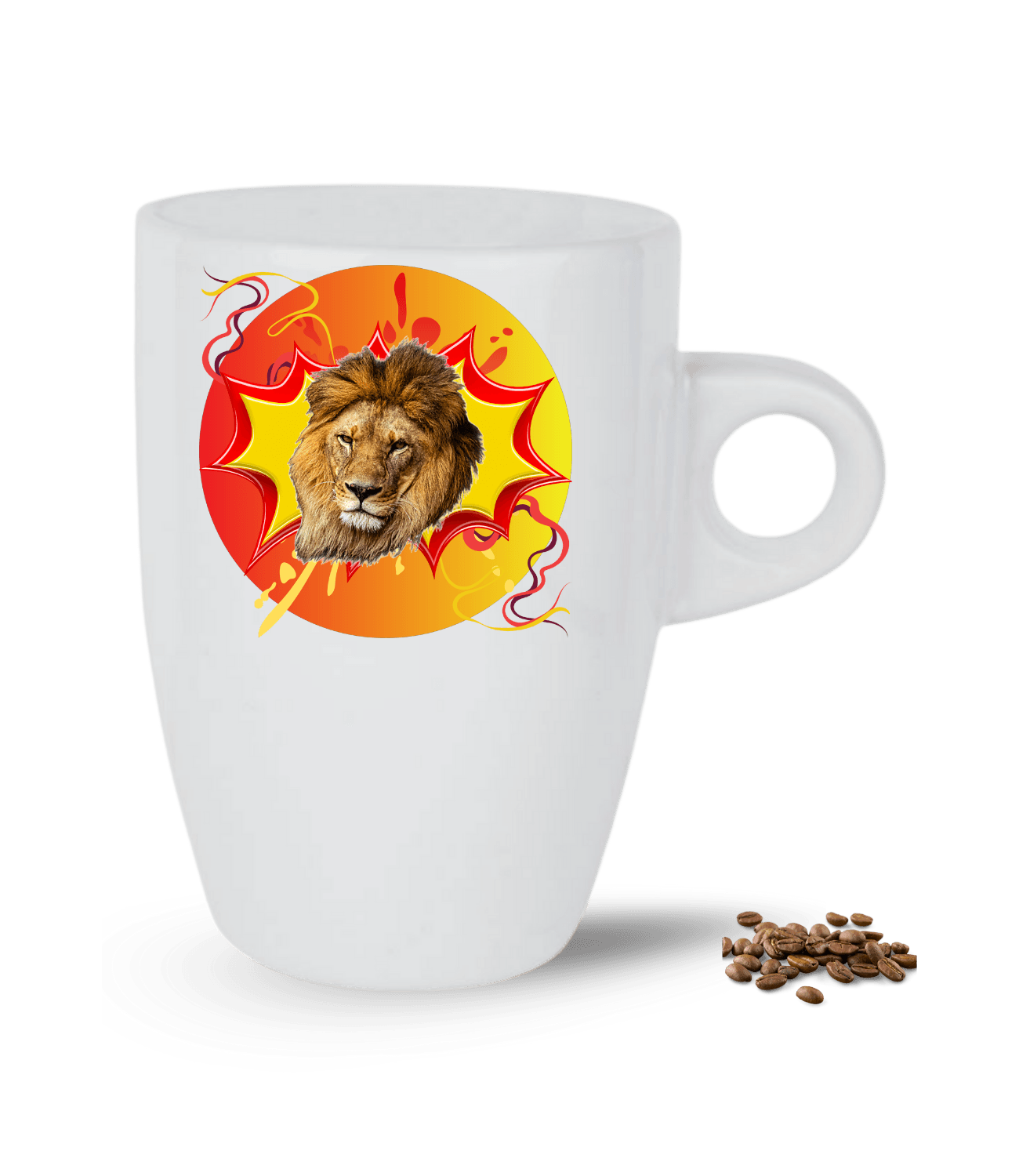 Sarı Kırmızılı Arslan Temalı Aslan Baskılı Porselen Latte Kupa Bardak