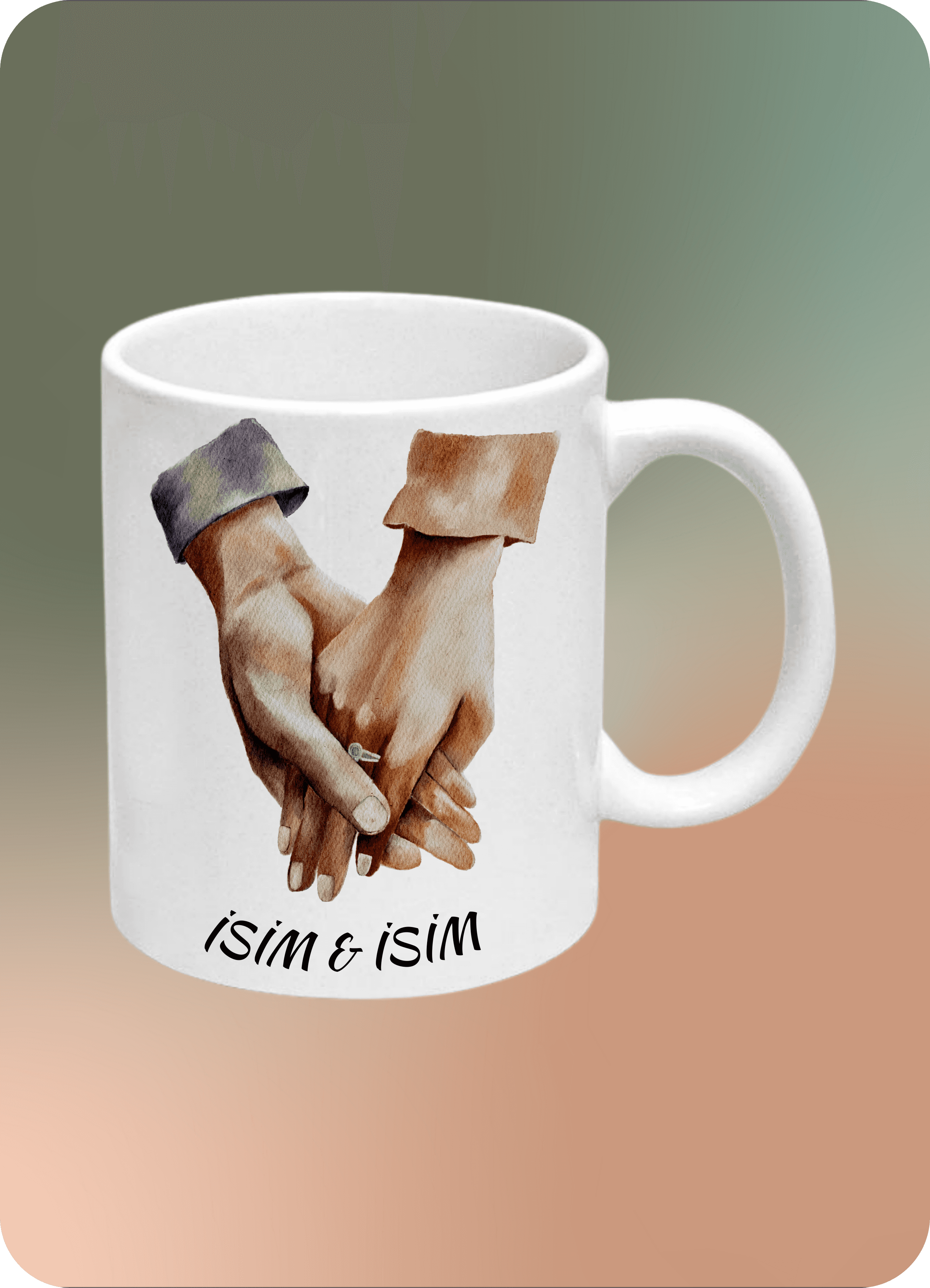 Yıldönümü El Ele İsimli Baskılı Kupa Bardak Çay Kahve Fincanı