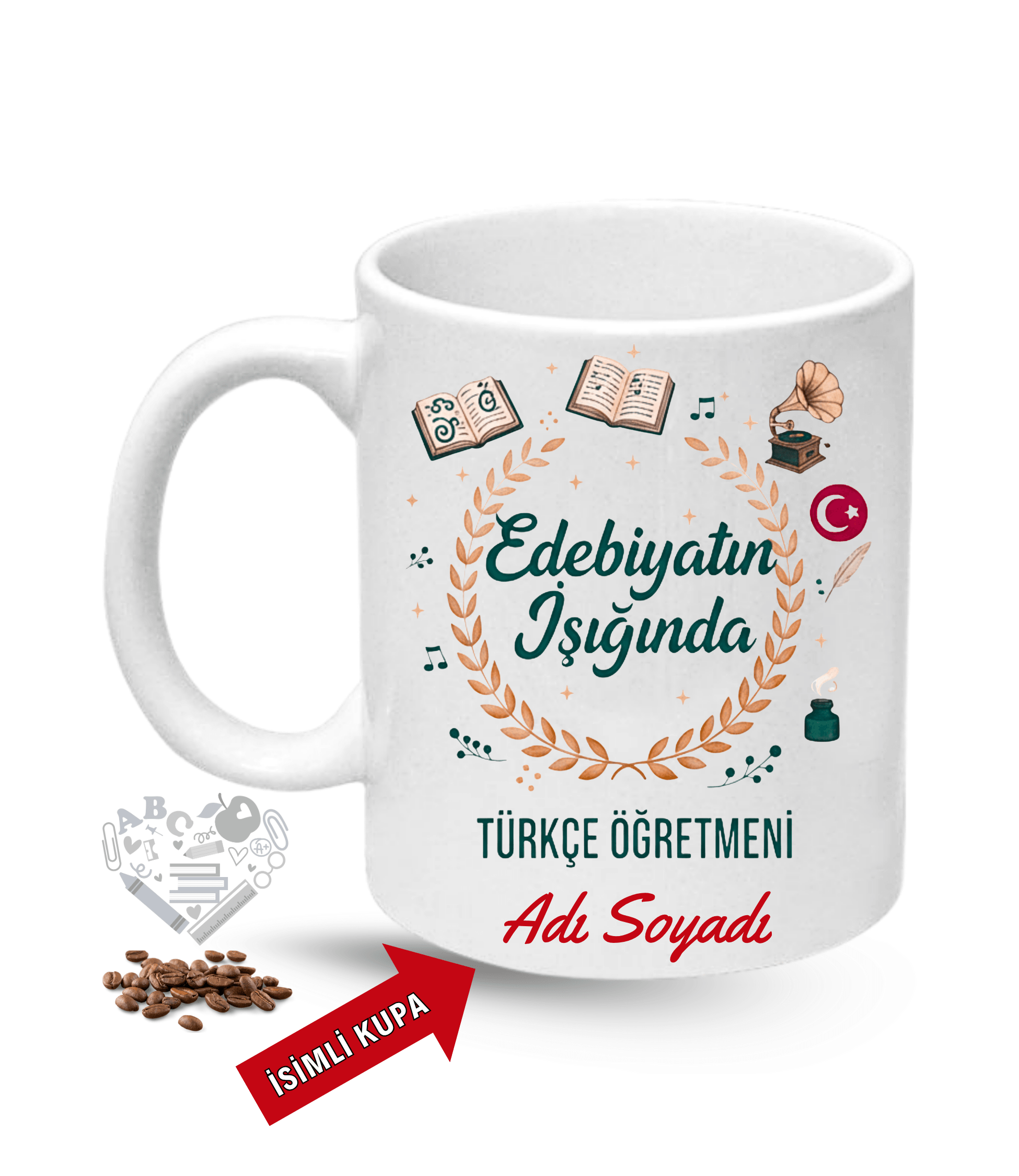 Öğretmenler Günü Türkçe Öğretmeni İsimli Baskılı Porselen Kupa Bardak