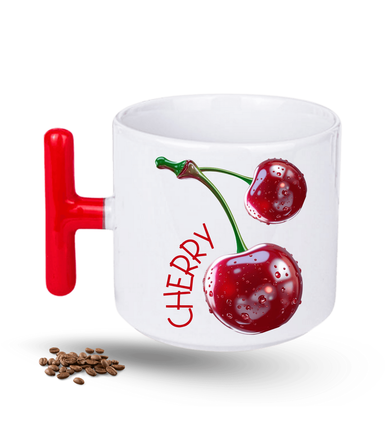 3d Kiraz Cherry Baskılı T Saplı Porselen Kupa Bardak