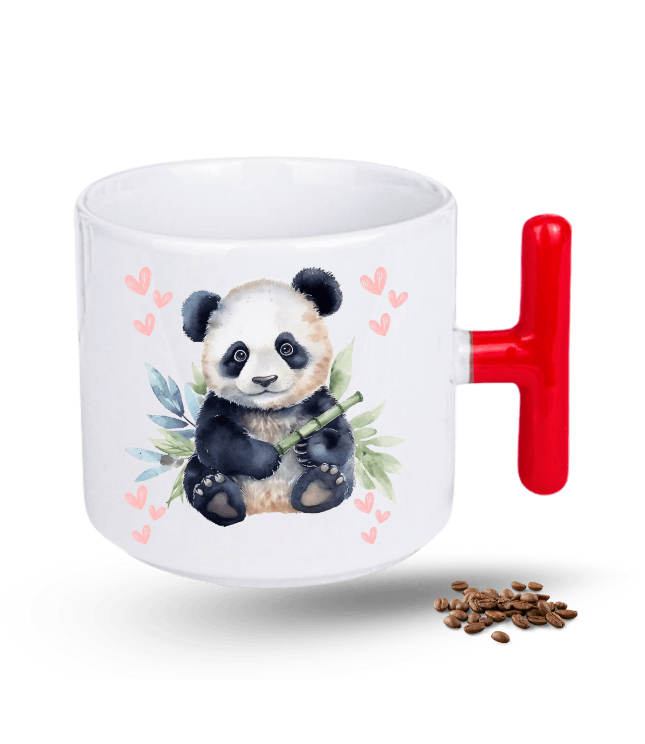 Sevimli Panda Baskılı T Saplı Porselen Kupa Bardak