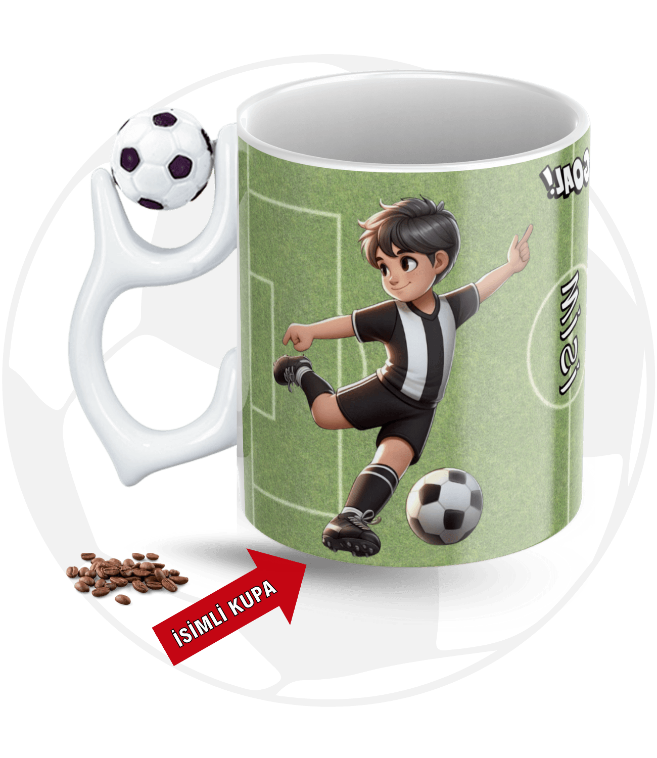 Siyah Beyaz Forma Oyunculu Futbol Toplu Kupa + Baskılı Pamuklu Tişört Kombin