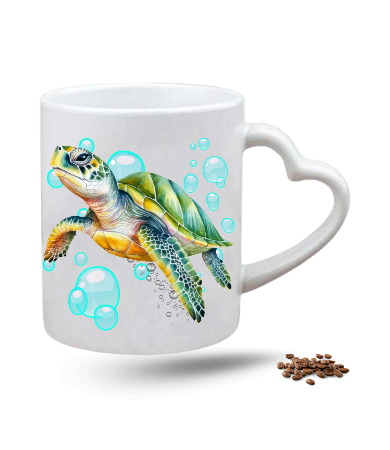 Caretta Su Kaplumbağa Baskılı Porselen Kalp Kulp Kupa Bardak