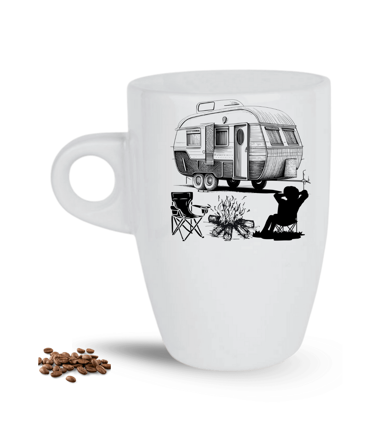 Camping Temalı Karavan Baskılı Porselen Latte Kupa Bardak