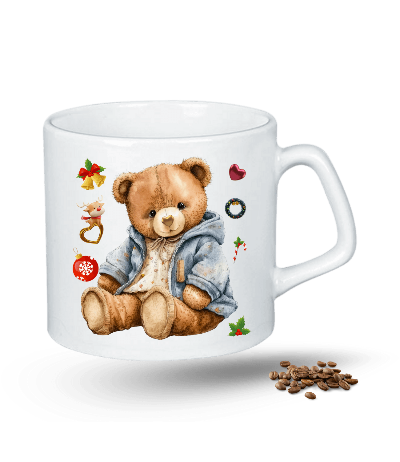 Noel Temalı Yılbaşı Teddy Ayıcık Baskılı Porselen Afilli Kupa Bardak