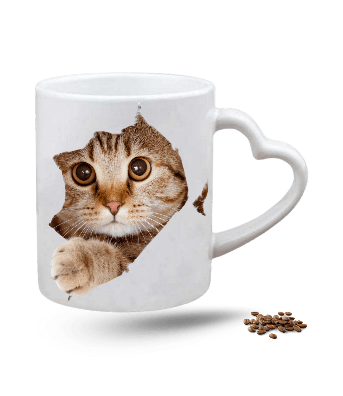 Tekir Kedi Temalı Kedi Sever Baskılı Porselen Kalp Kulp Kupa Bardak