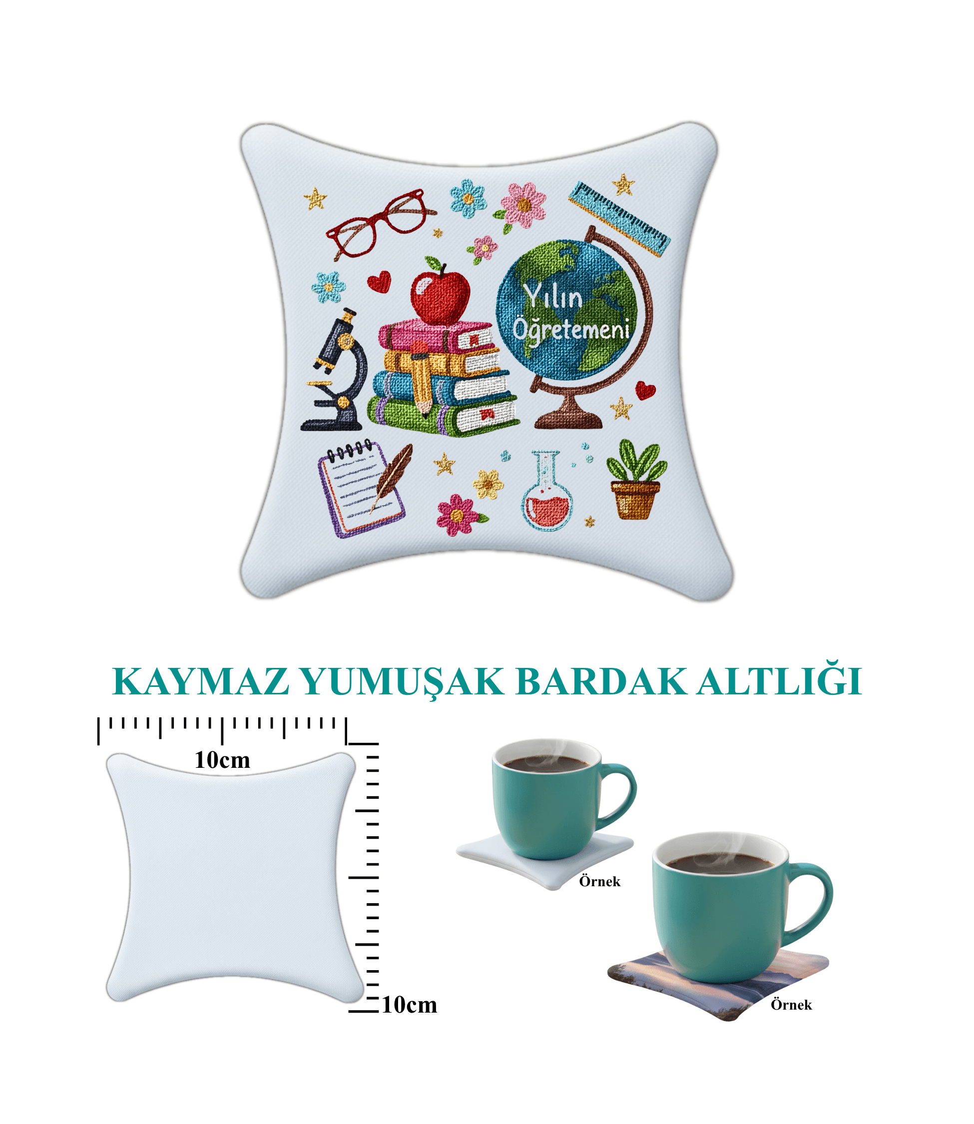 Öğretmenler Günü Hediyesi Kaymaz İsimli Bardak Altlığı-2