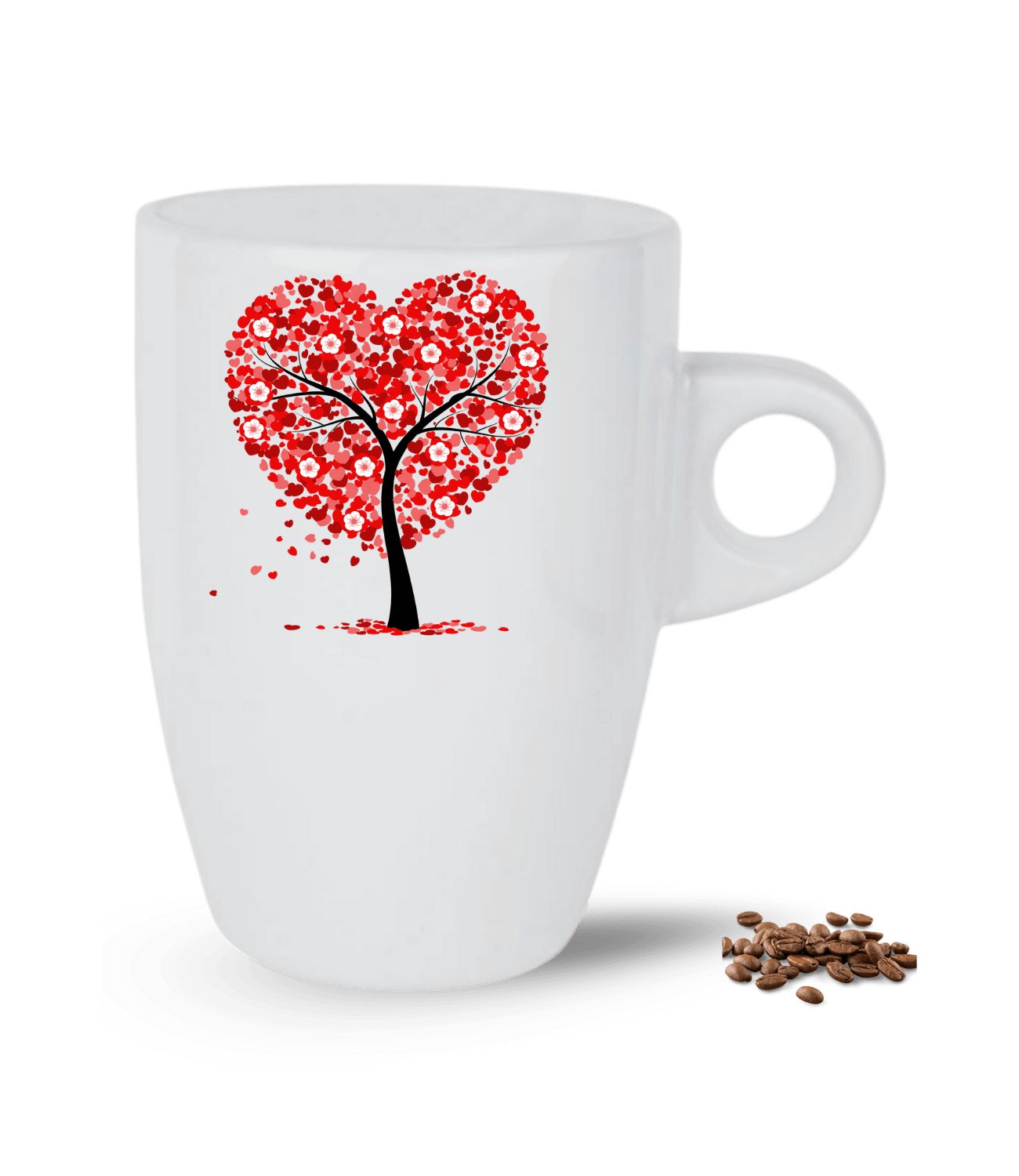 Sevgi Temalı Kalp Hayat Ağacı Baskılı Porselen Latte Kupa Bardak