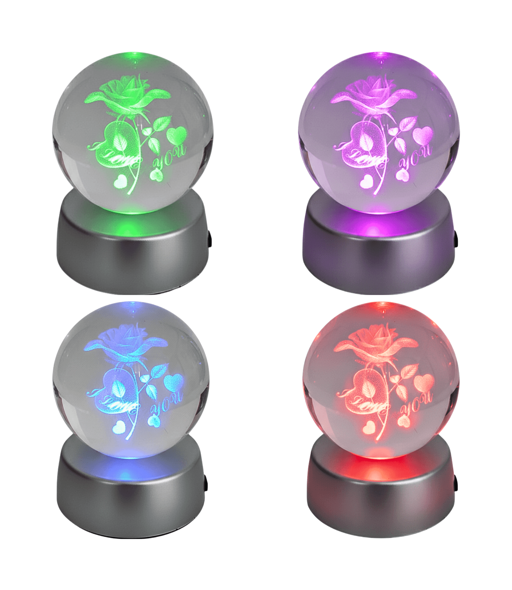 Cam Küre Rgb Işıklı Sevgiliye I Love You Gül Temalı Renk Değiştiren Standlı Pilli