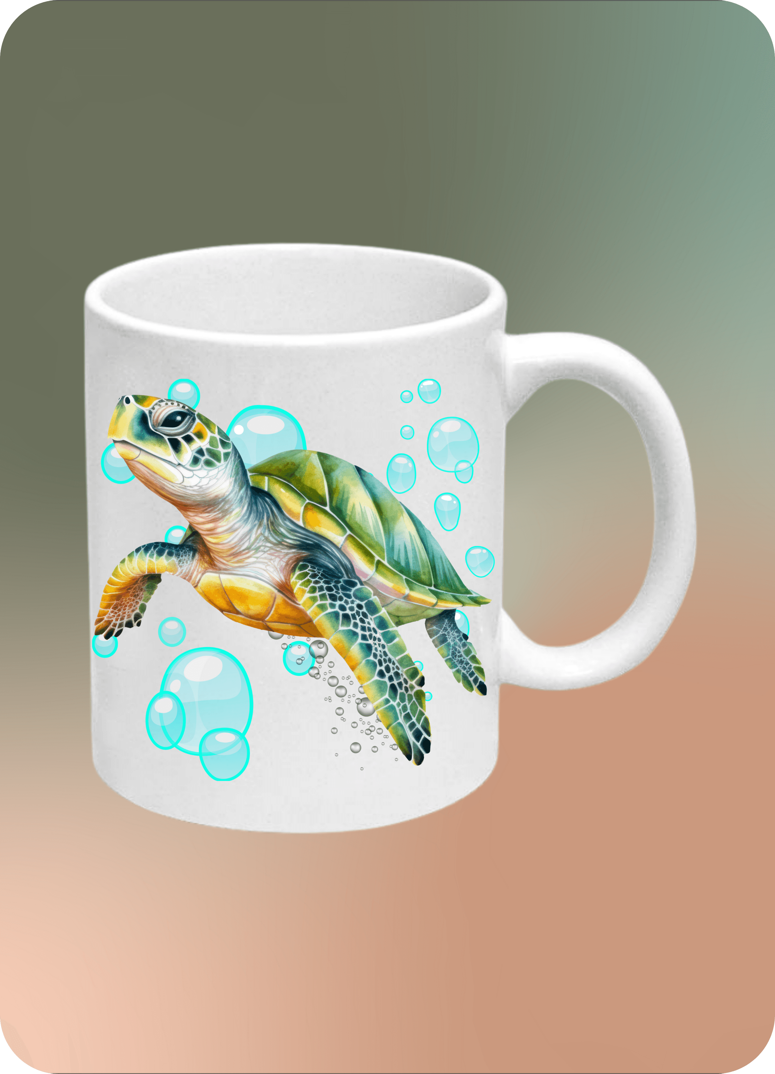 Caretta Kaplumbağa Baskılı Kupa Bardak Çay Kahve Fincanı