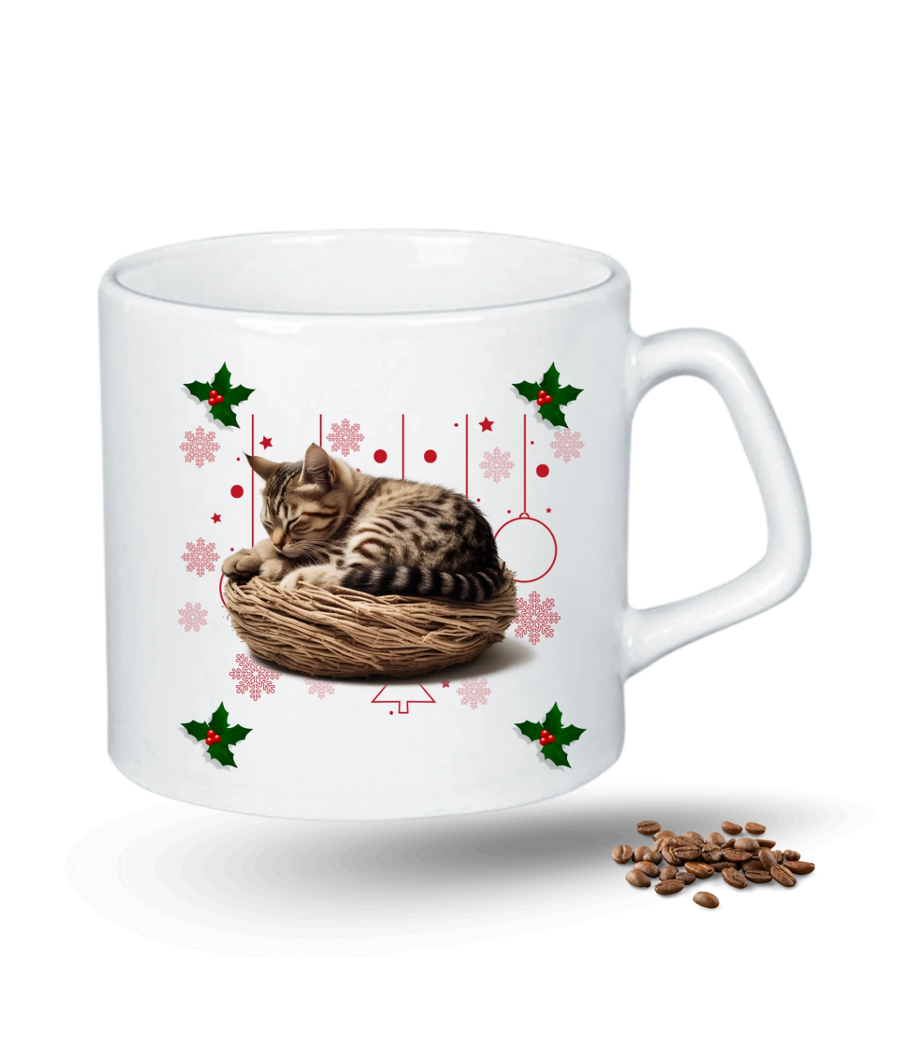 Noel Kedi Temalı Kedi Sever Baskılı Porselen Afilli Kupa Bardak