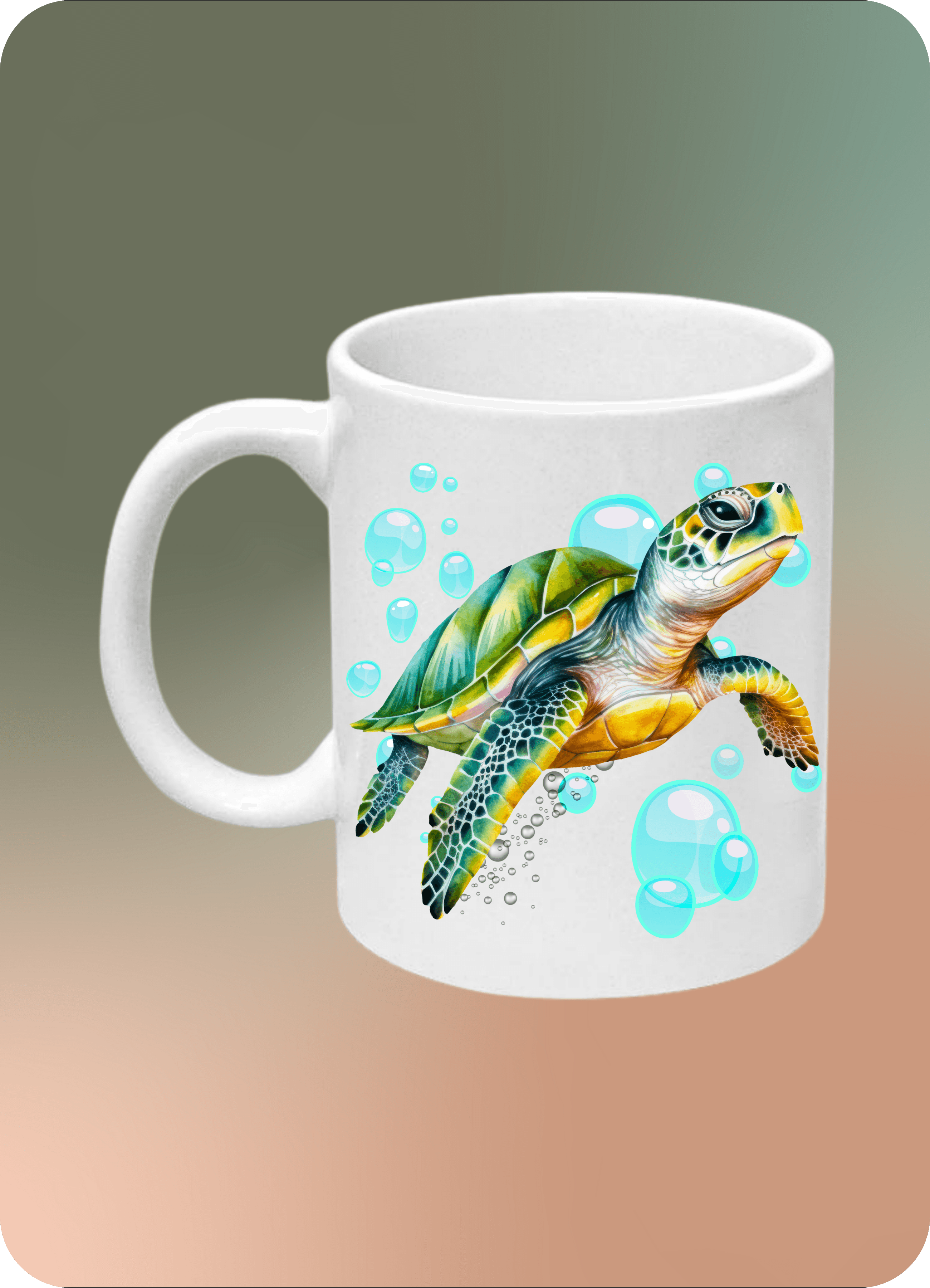 Caretta Kaplumbağa Baskılı Kupa Bardak Çay Kahve Fincanı