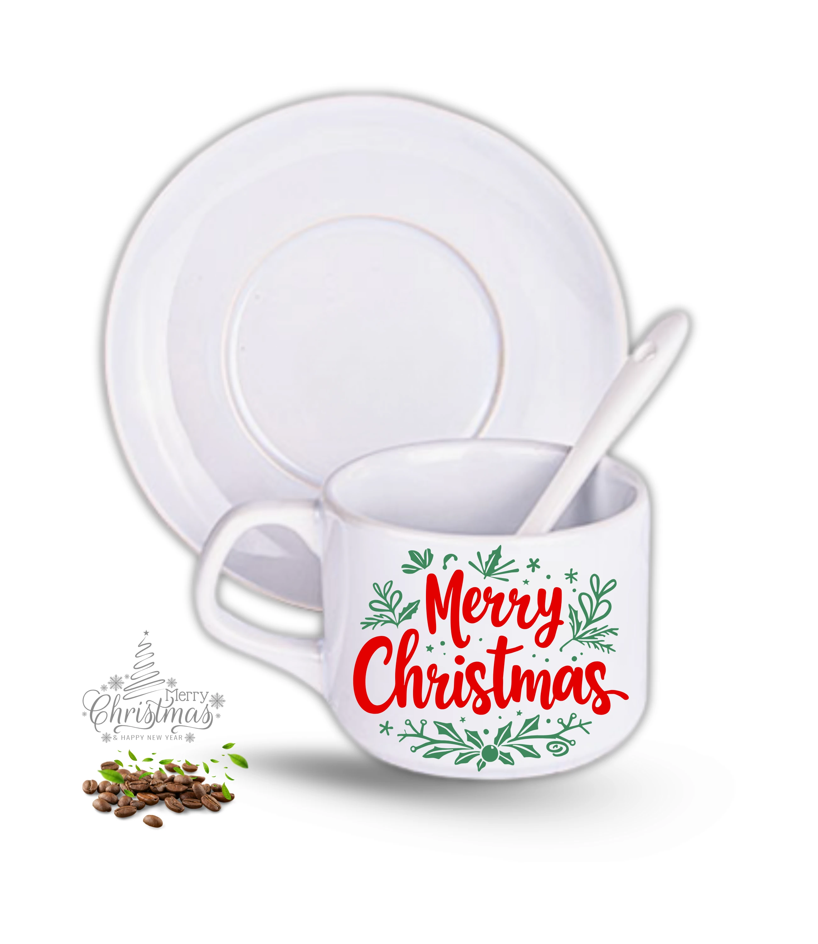 Yılbaşı Hediyesi Christmas Baskılı 2li Set Porselen Çay Kahve Fincan Seti