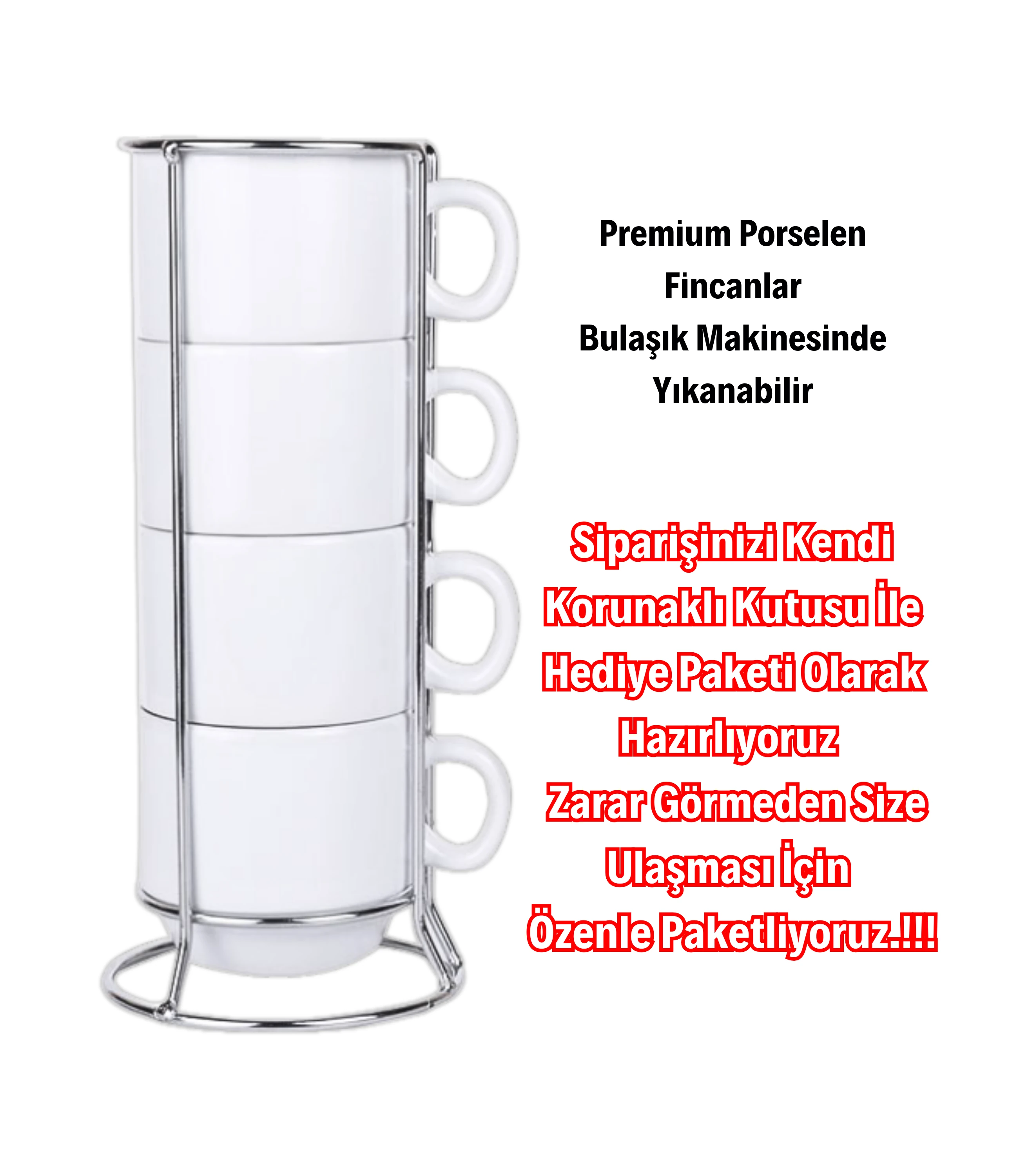 Yılbaşı Temalı Baskılı 4lü Standlı Hediyelik İsimli Porselen Çay Kahve Fincan Seti