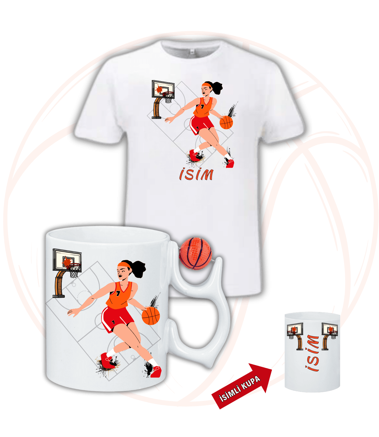 Basketbol Kadın Oyunculu Basketbol Toplu Kupa + Baskılı Pamuklu Tişört Kombin-4