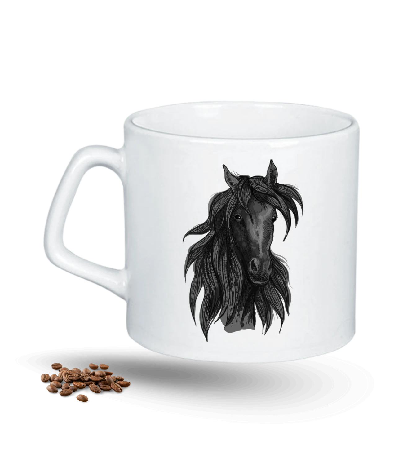 Kara Kalem At Temalı At Sever Baskılı Porselen Afilli Kupa Bardak