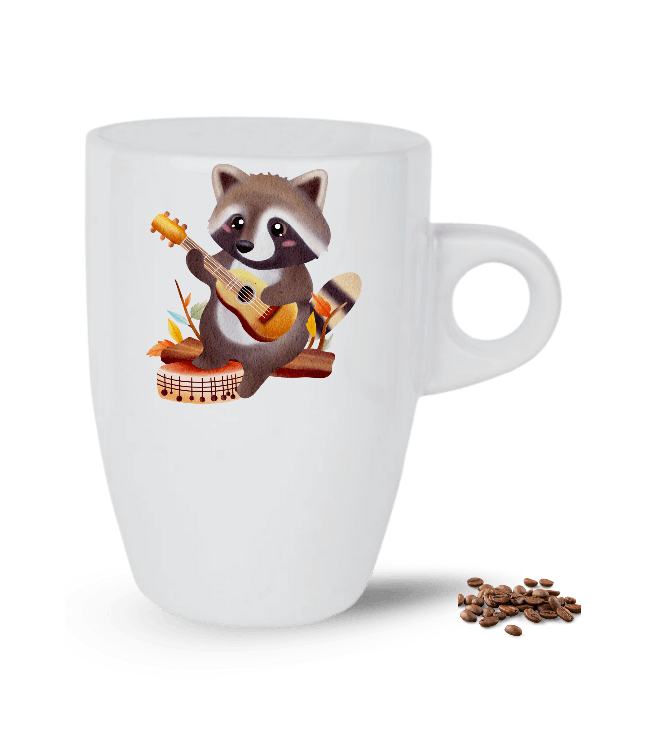 Gitar Çalan Cute Rakun Baskılı Porselen Latte Kupa Bardak