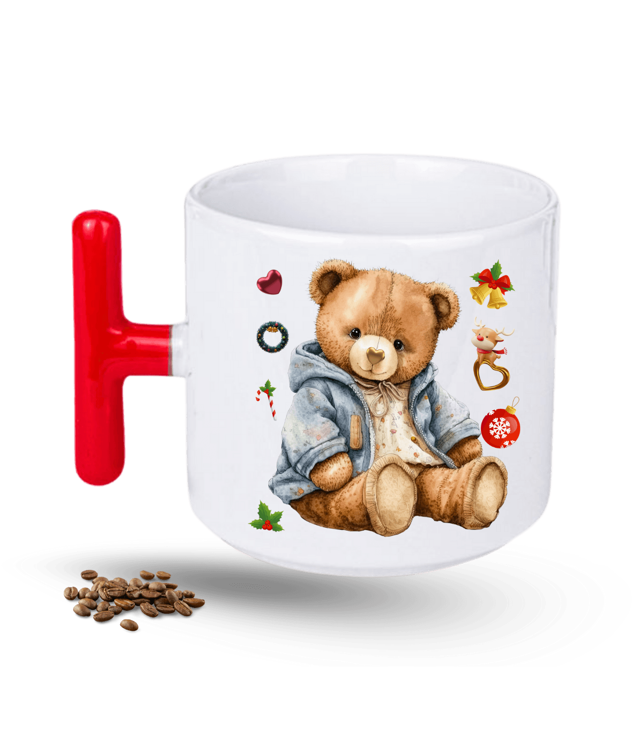 Noel Temalı Yılbaşı Teddy Ayıcık Baskılı T Saplı Porselen Kupa Bardak