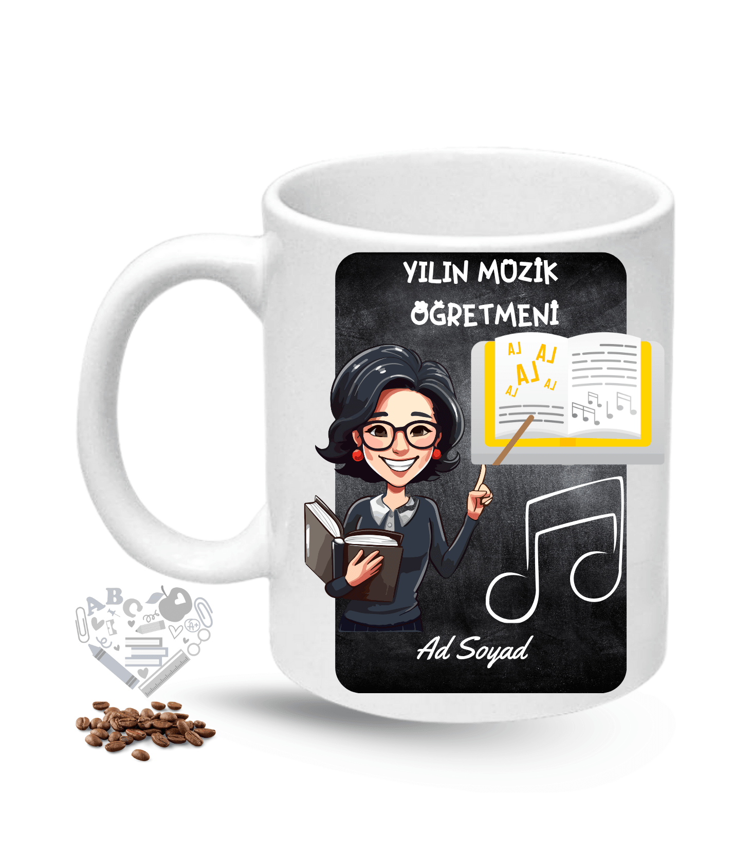 Müzik Öğretmeni Kadın Öğretmenler Günü Hediyesi İsimli Baskılı Porselen Kupa Bardak