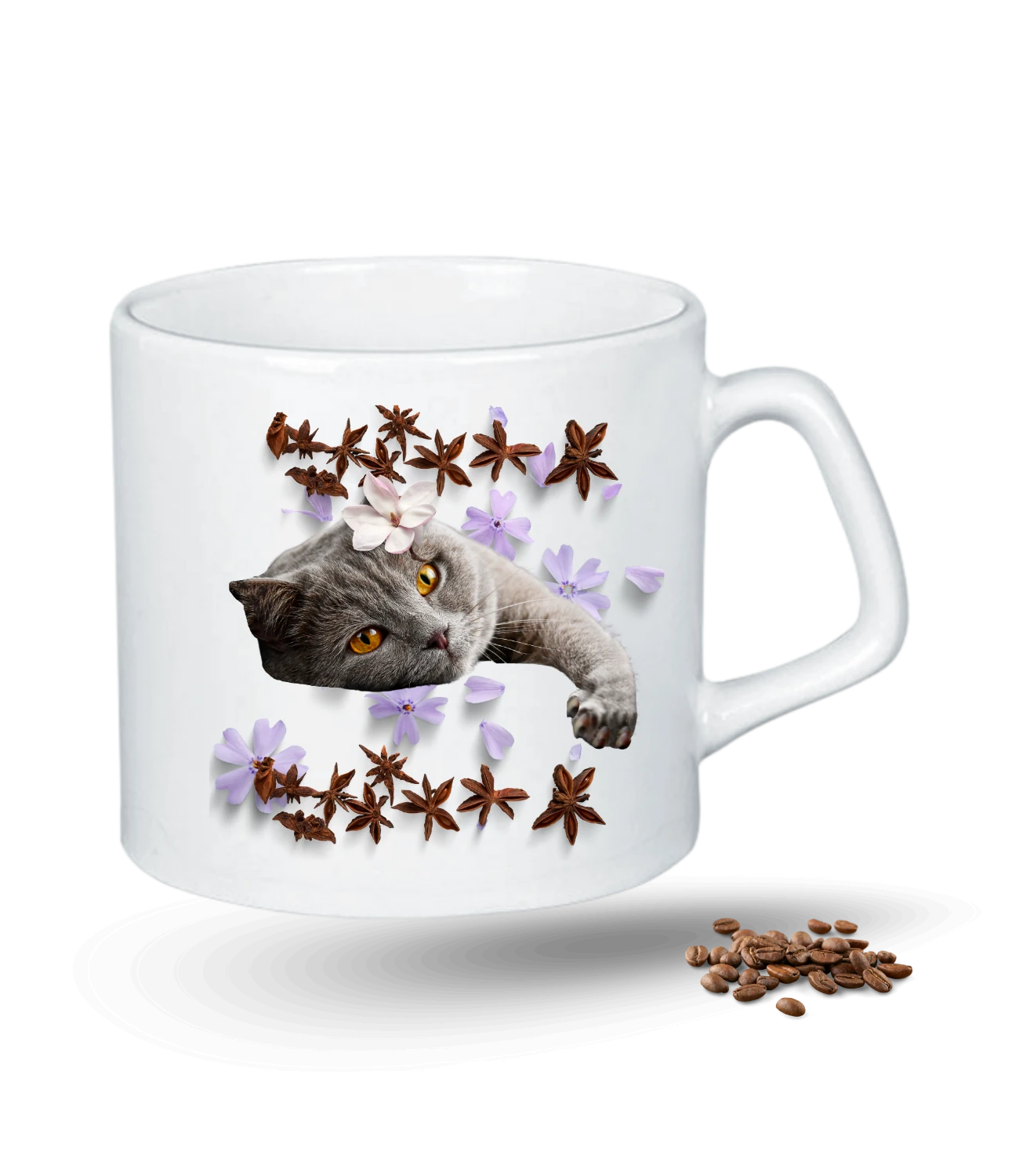 Sevimli Kedi Temalı Kedi Sever Baskılı Porselen Afilli Kupa Bardak