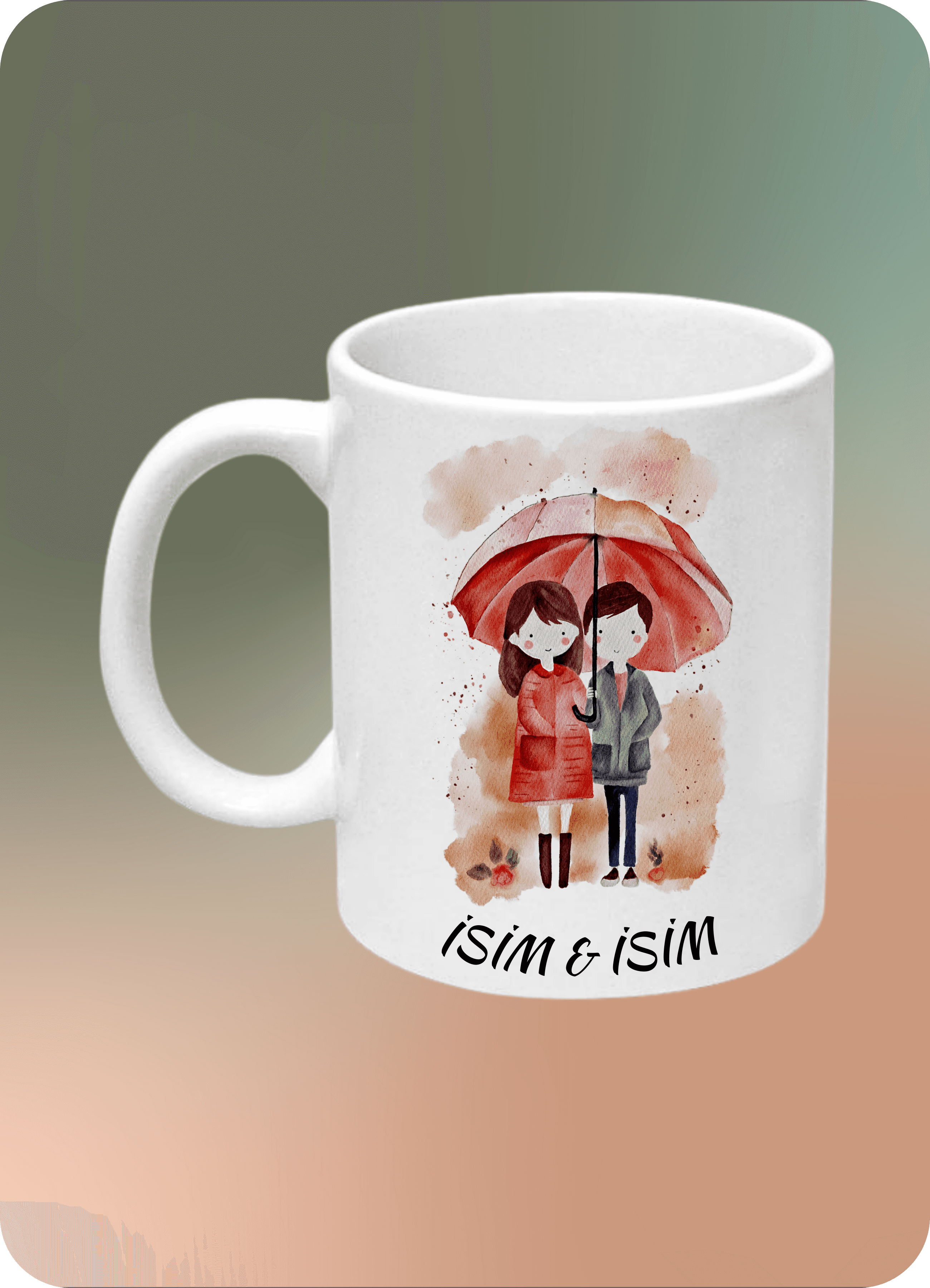 Romantik Çift Baskılı İsimli Kupa Bardak Çay Kahve Fincanı