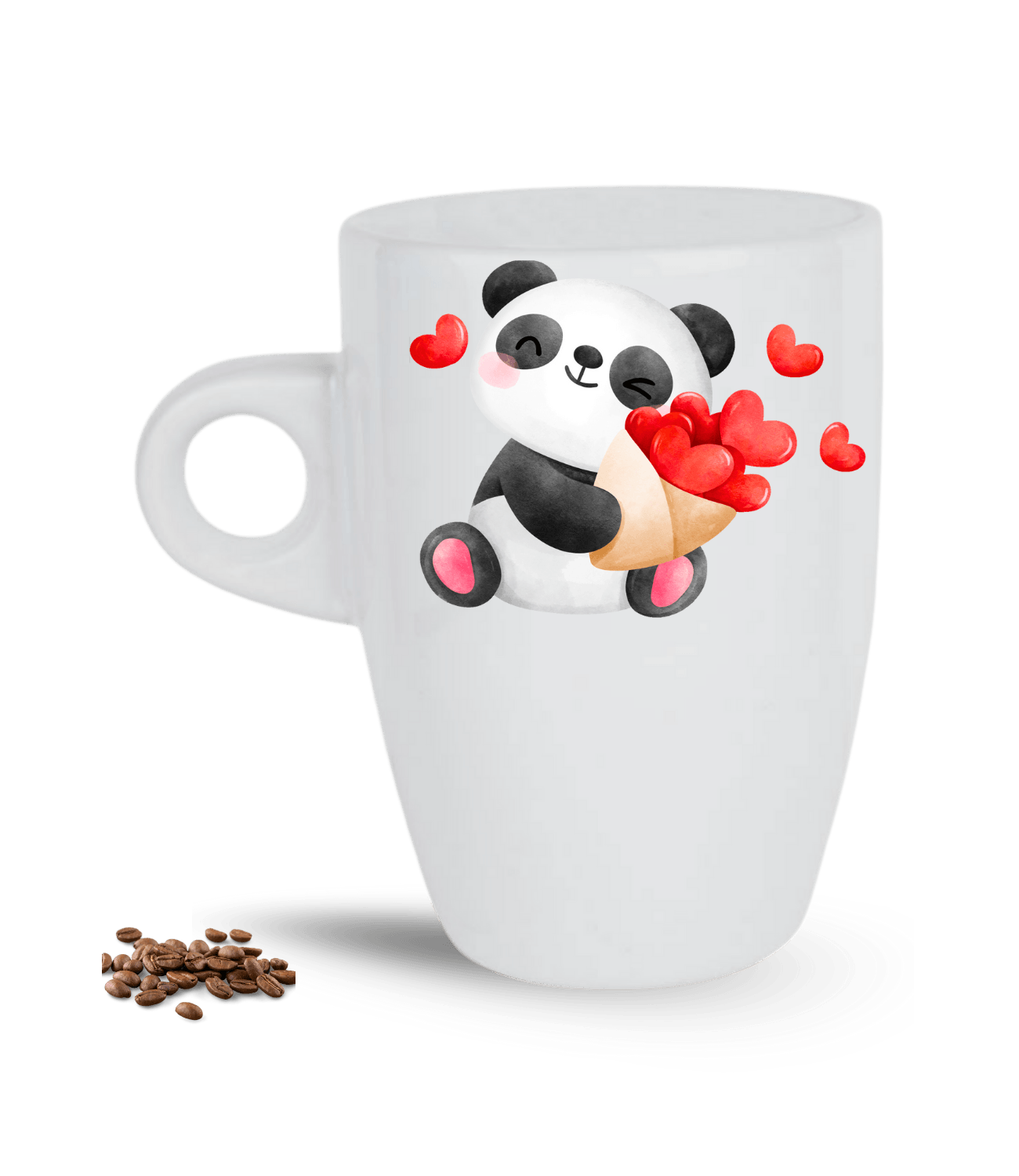 Aşk Temalı Kalpli Panda Baskılı Porselen Latte Kupa Bardak