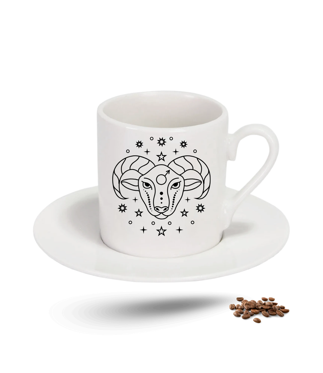 Koç Burcu Zodyak Baskılı Porselen Türk Kahvesi Fincanı Tekli